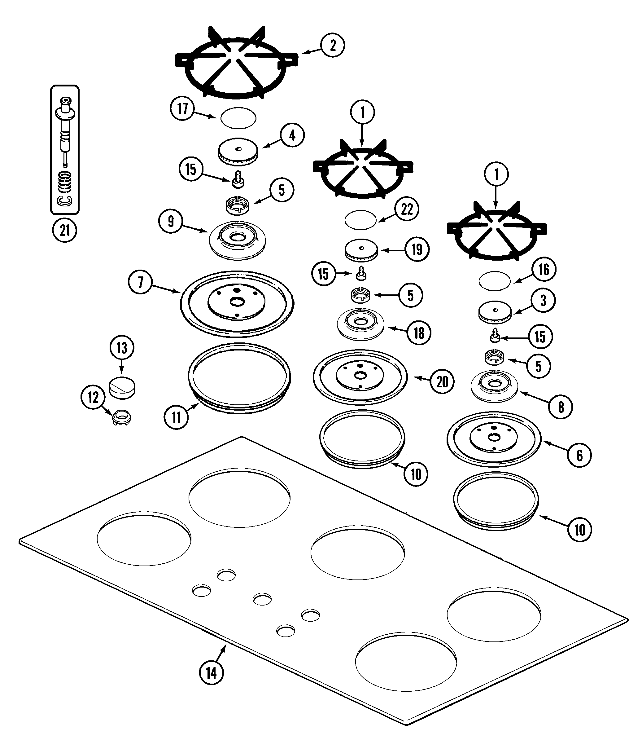 Jenn-Air CCG556B top assembly diagram