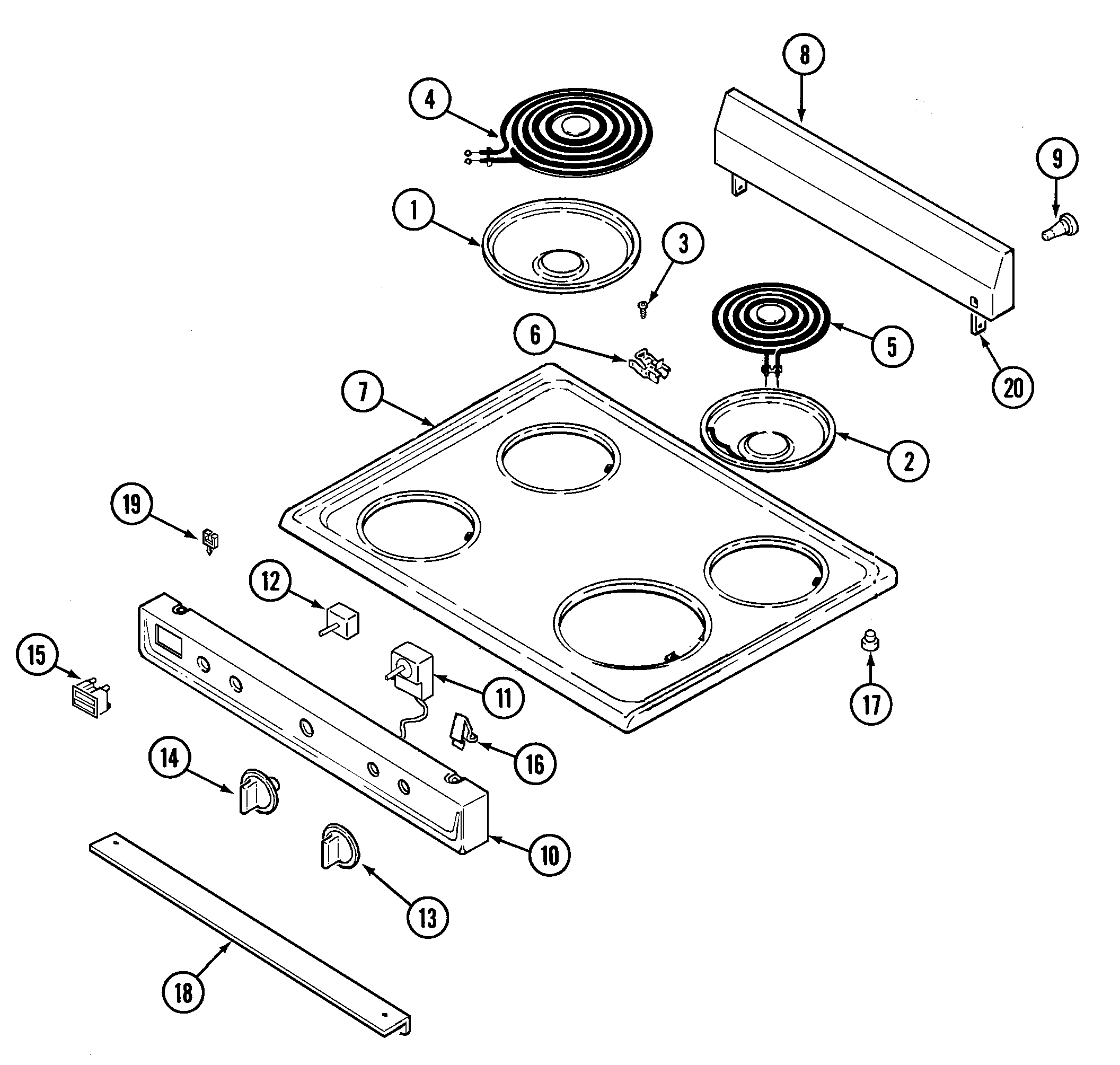 Crosley CE35000AAT control panel/top assembly diagram