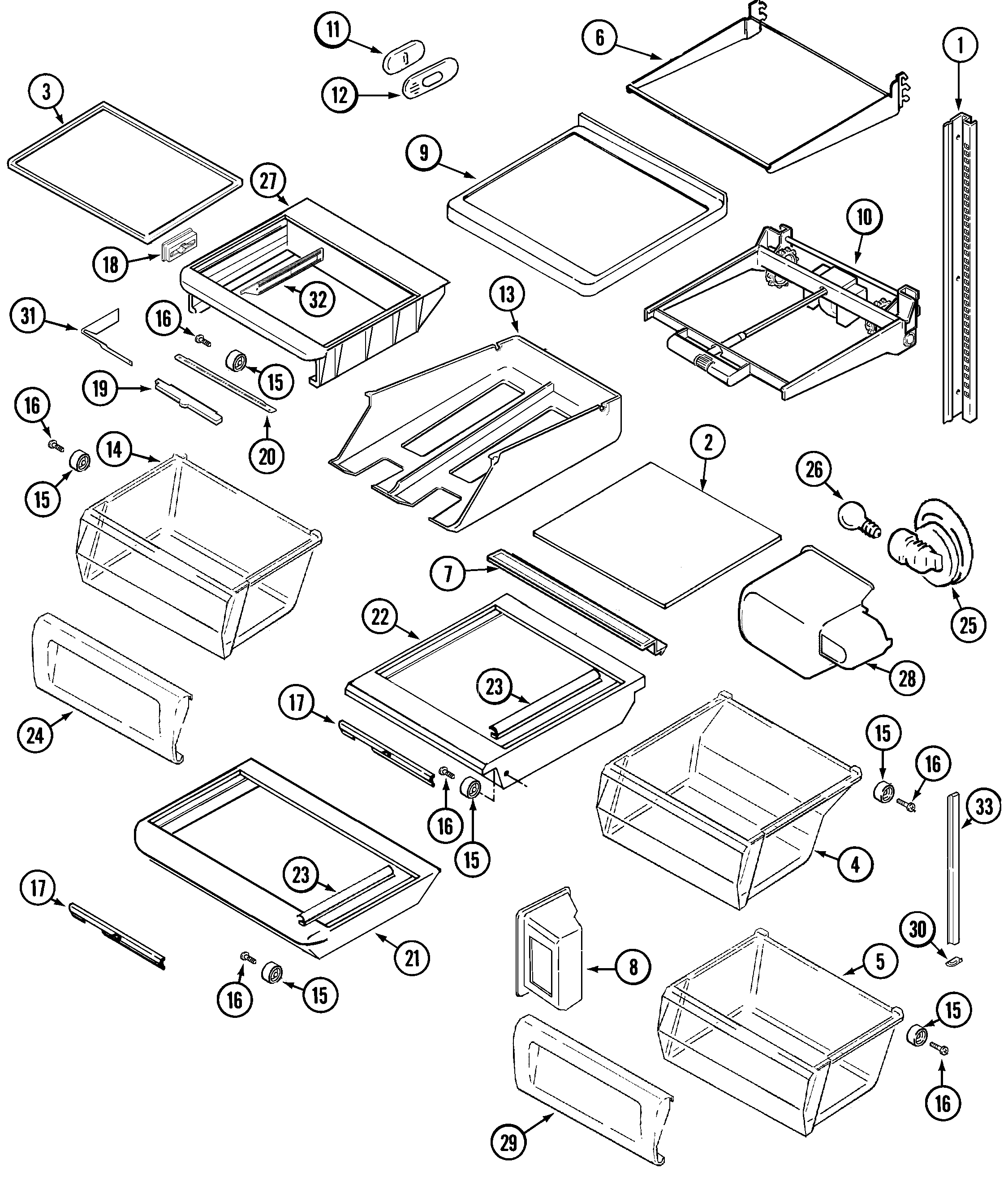 Maytag MSD2757AEW shelves & accessories diagram
