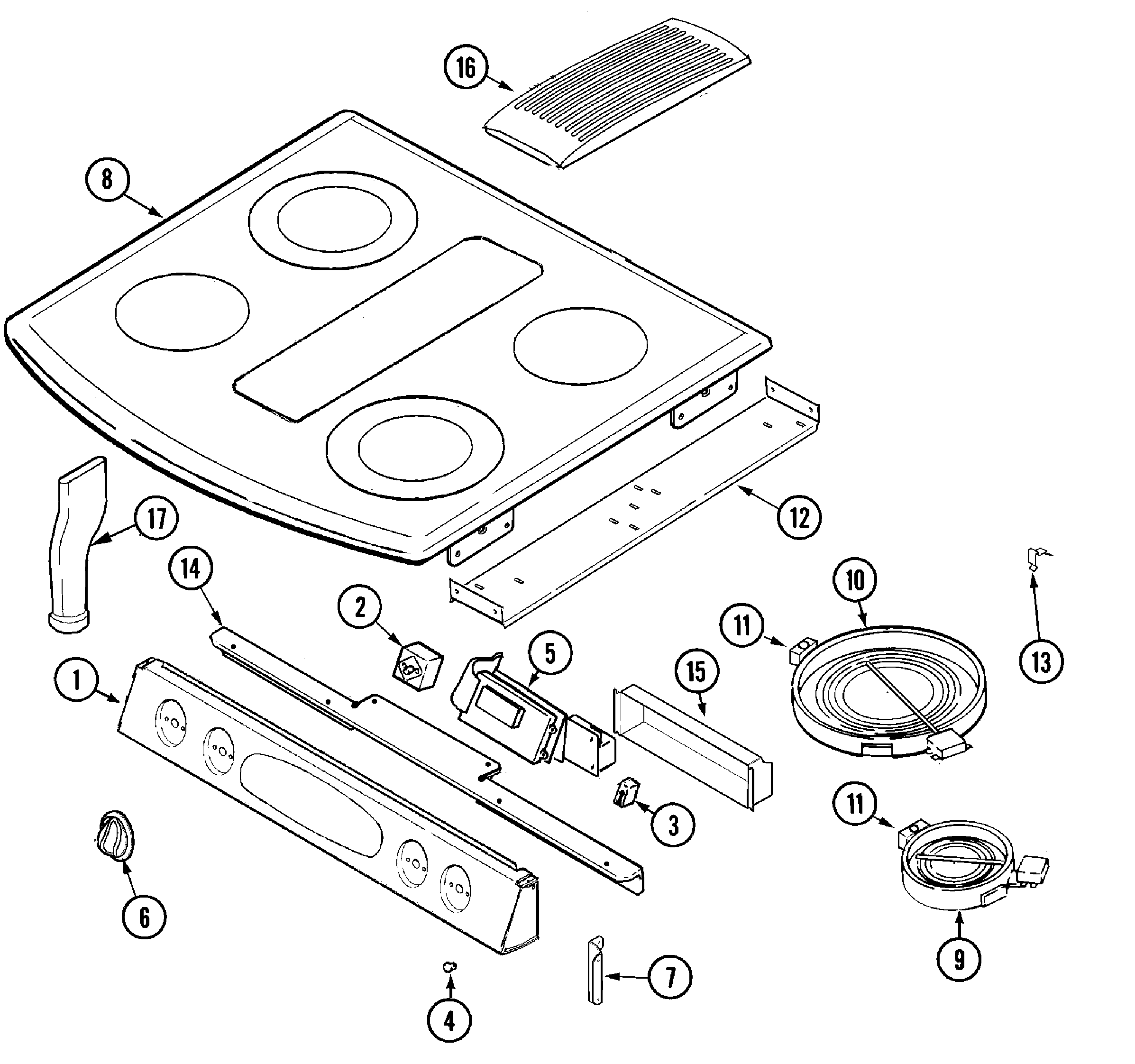 Jenn-Air JES9800AAQ control panel/top assembly diagram