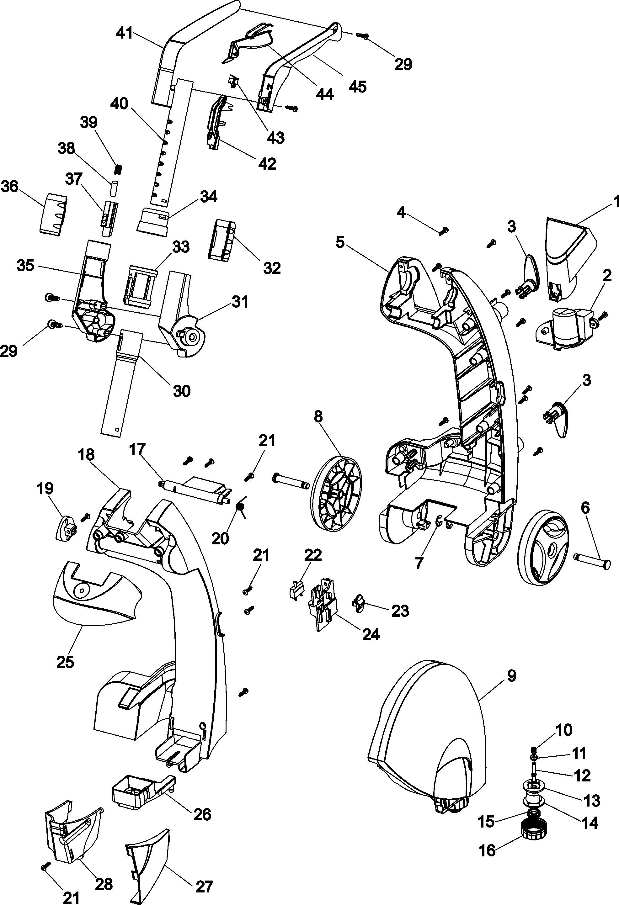 Hoover F5525 upper handle assembly diagram