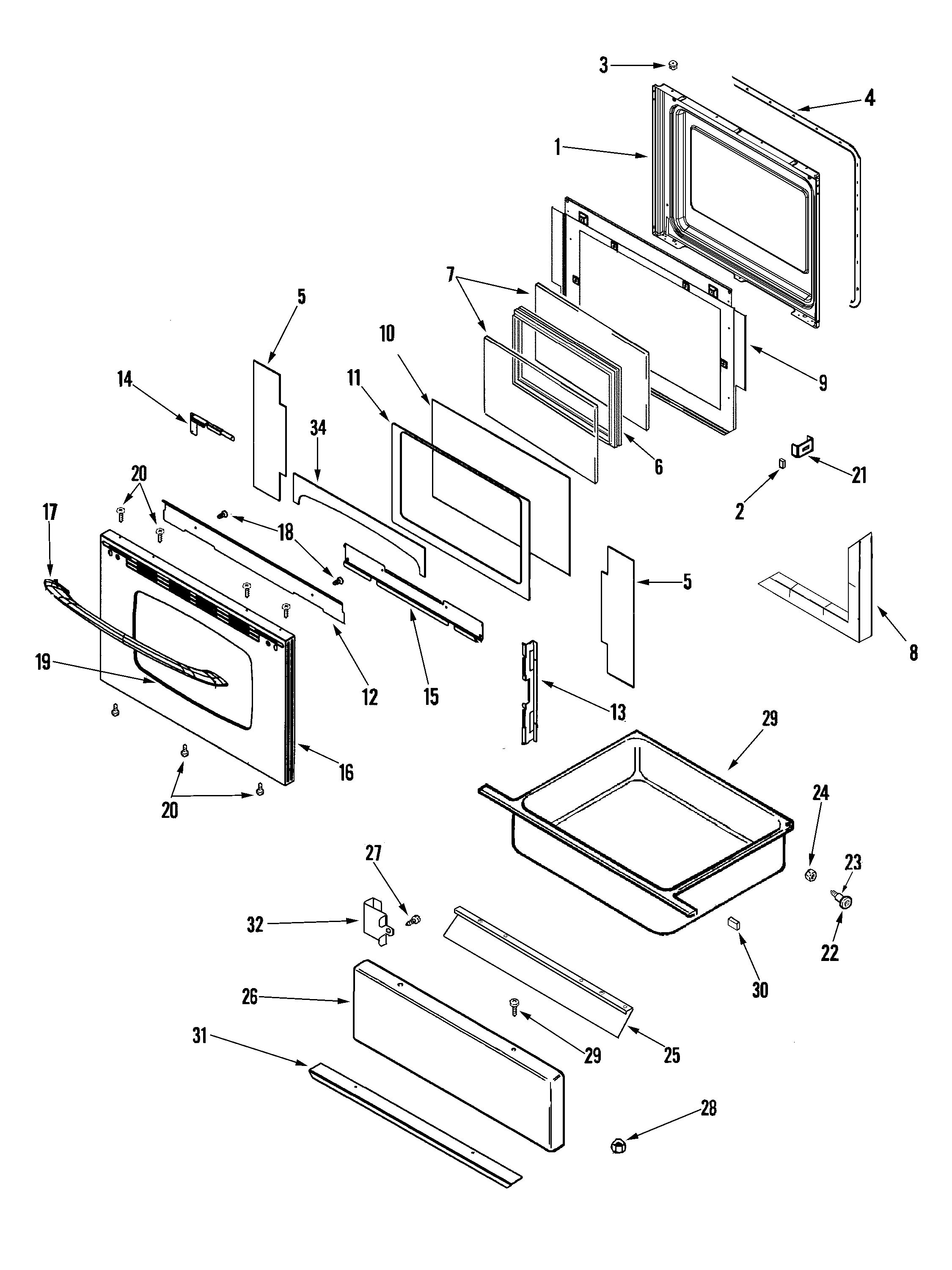 Maytag MES5875BCS door/drawer (stl) diagram