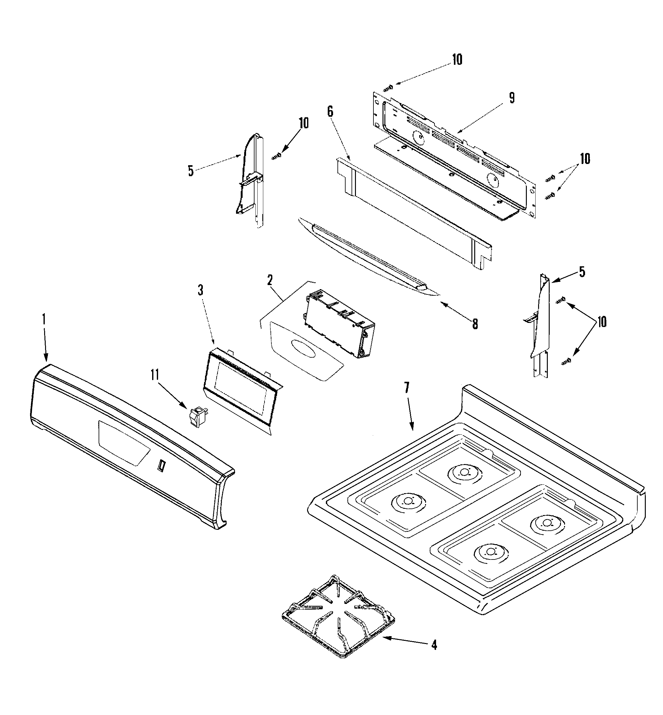 Amana AGR5725RDB control panel/top assembly diagram