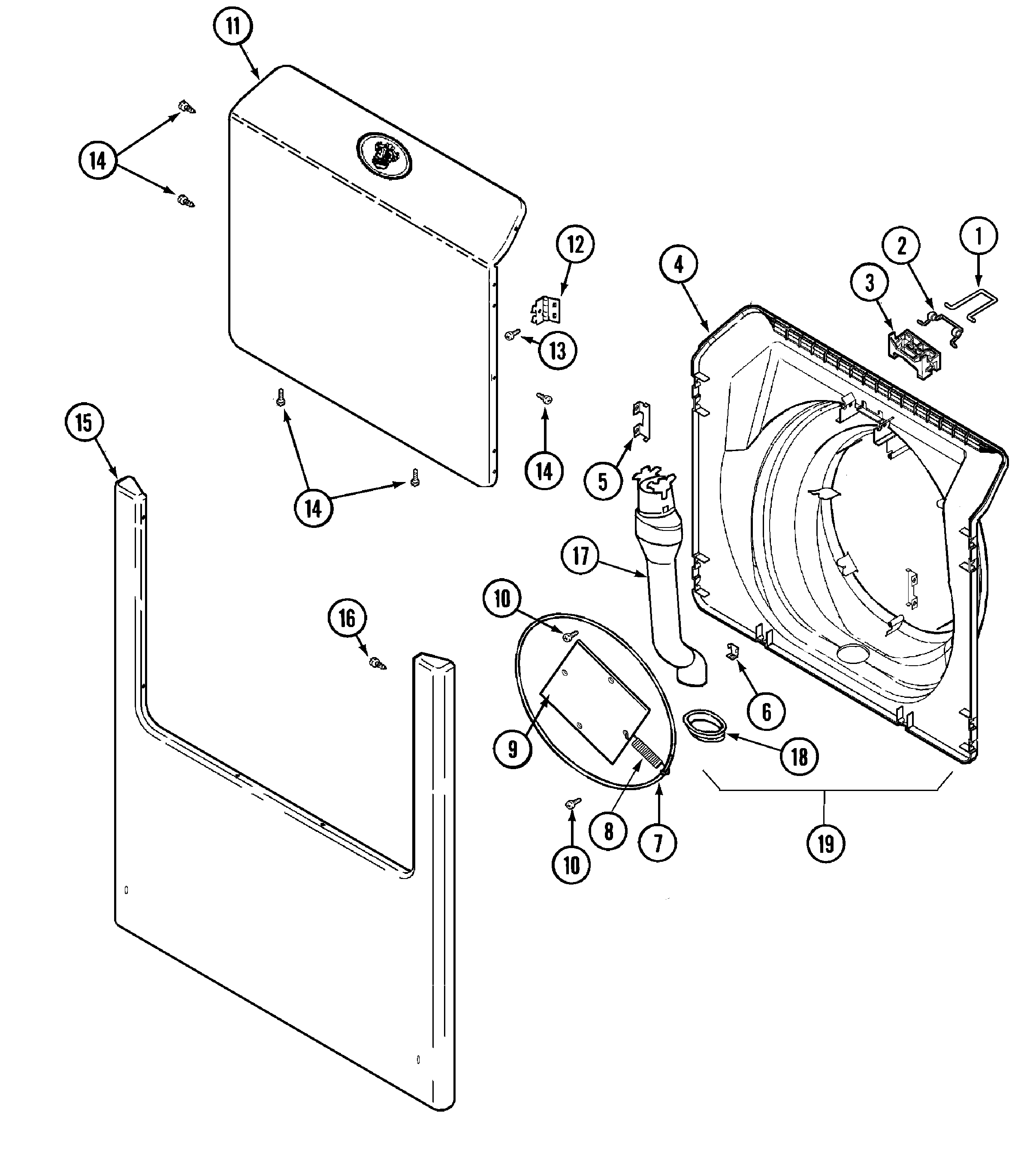 Maytag MAH3000AKW door & front panel diagram