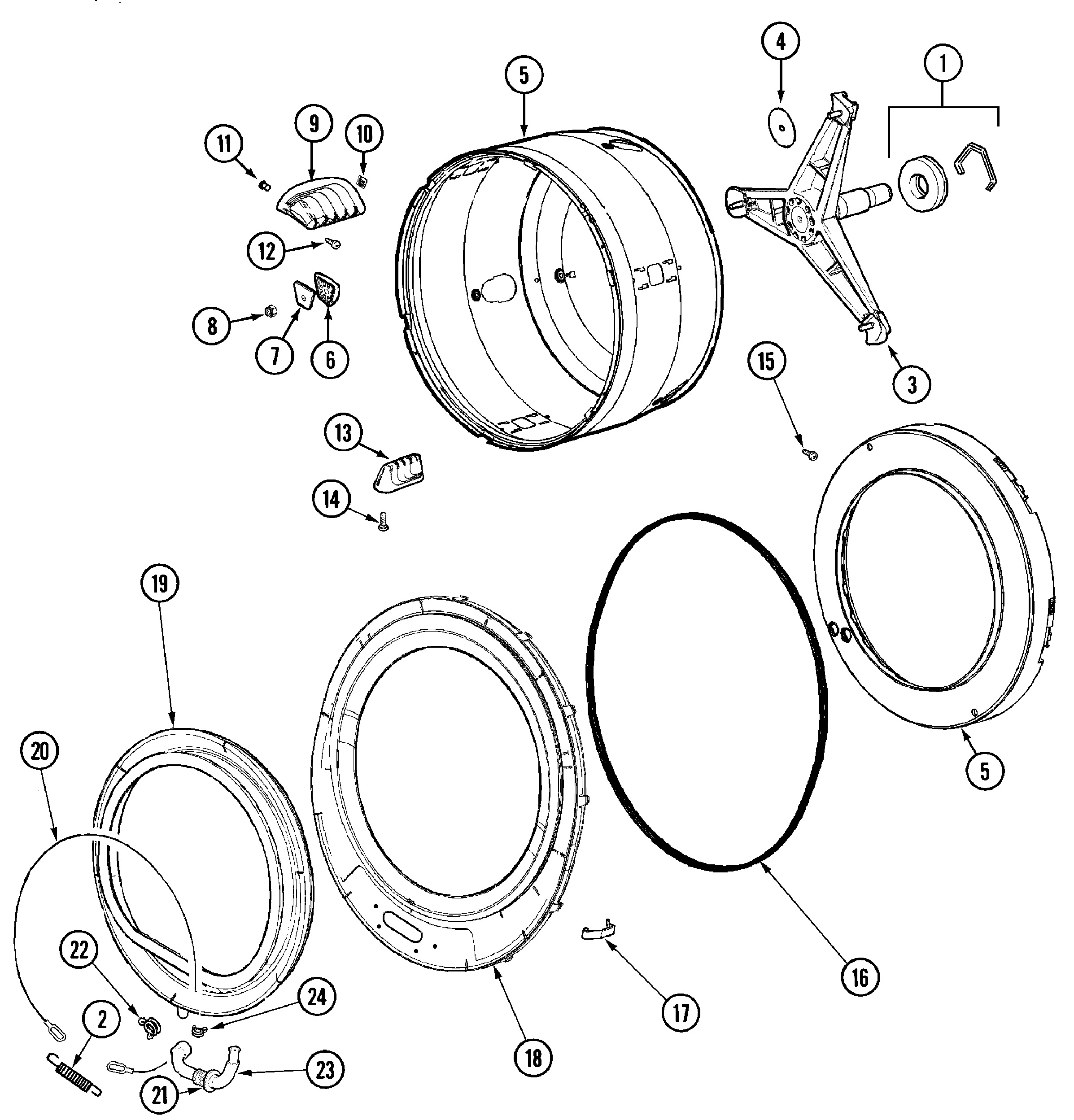 Maytag MAH4000AWW spinner assembly & outer tub cover diagram