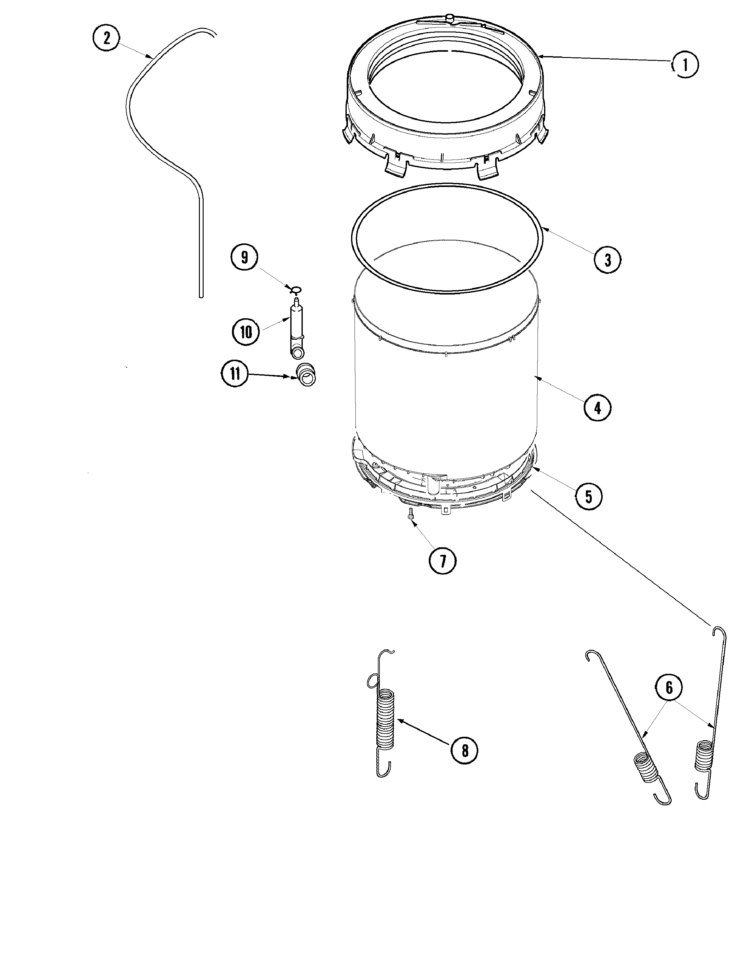 Amana DLW330RAW outer tub (series 15) diagram