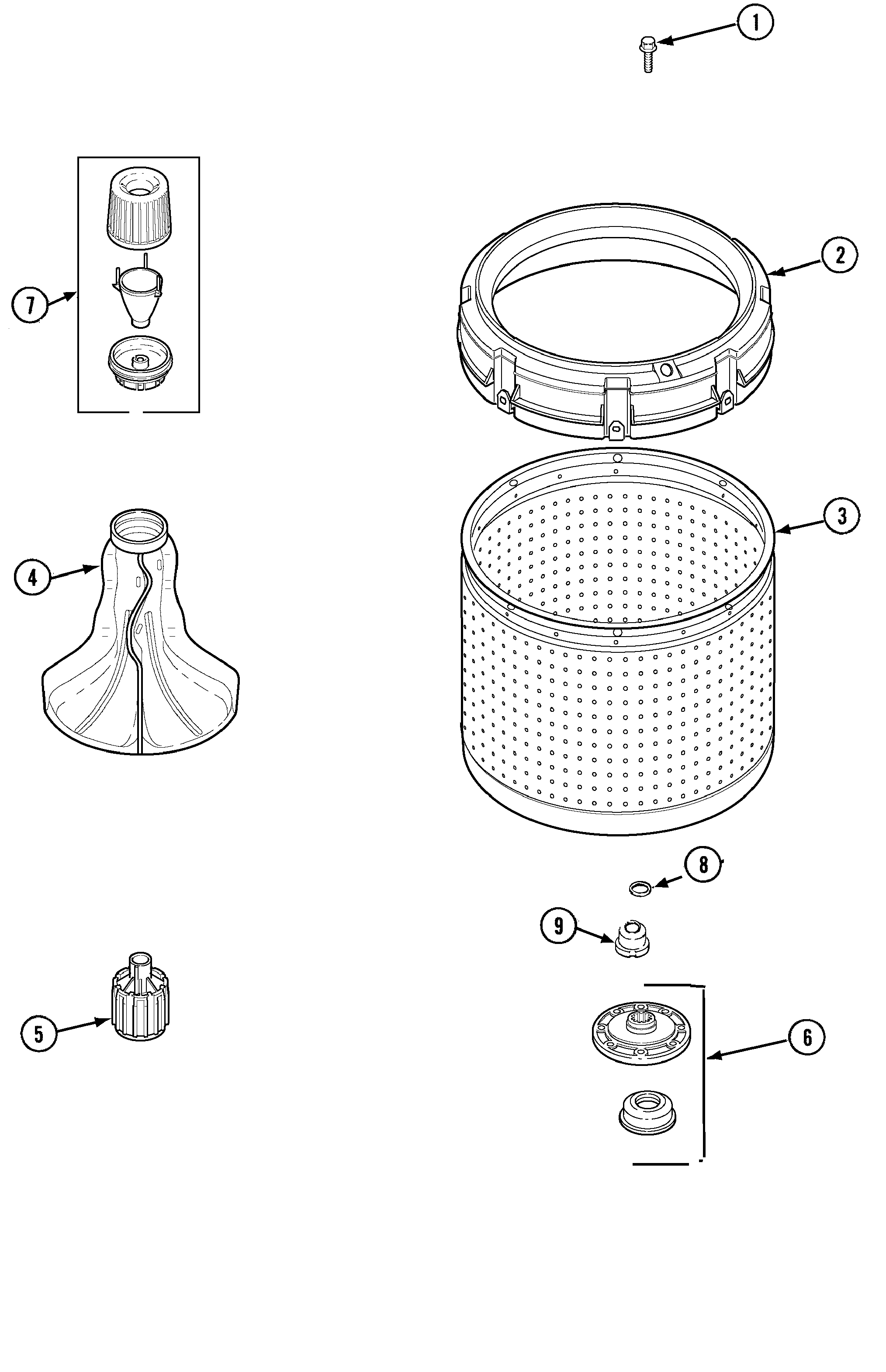 Amana DLW330RAW inner tub (series 15) diagram