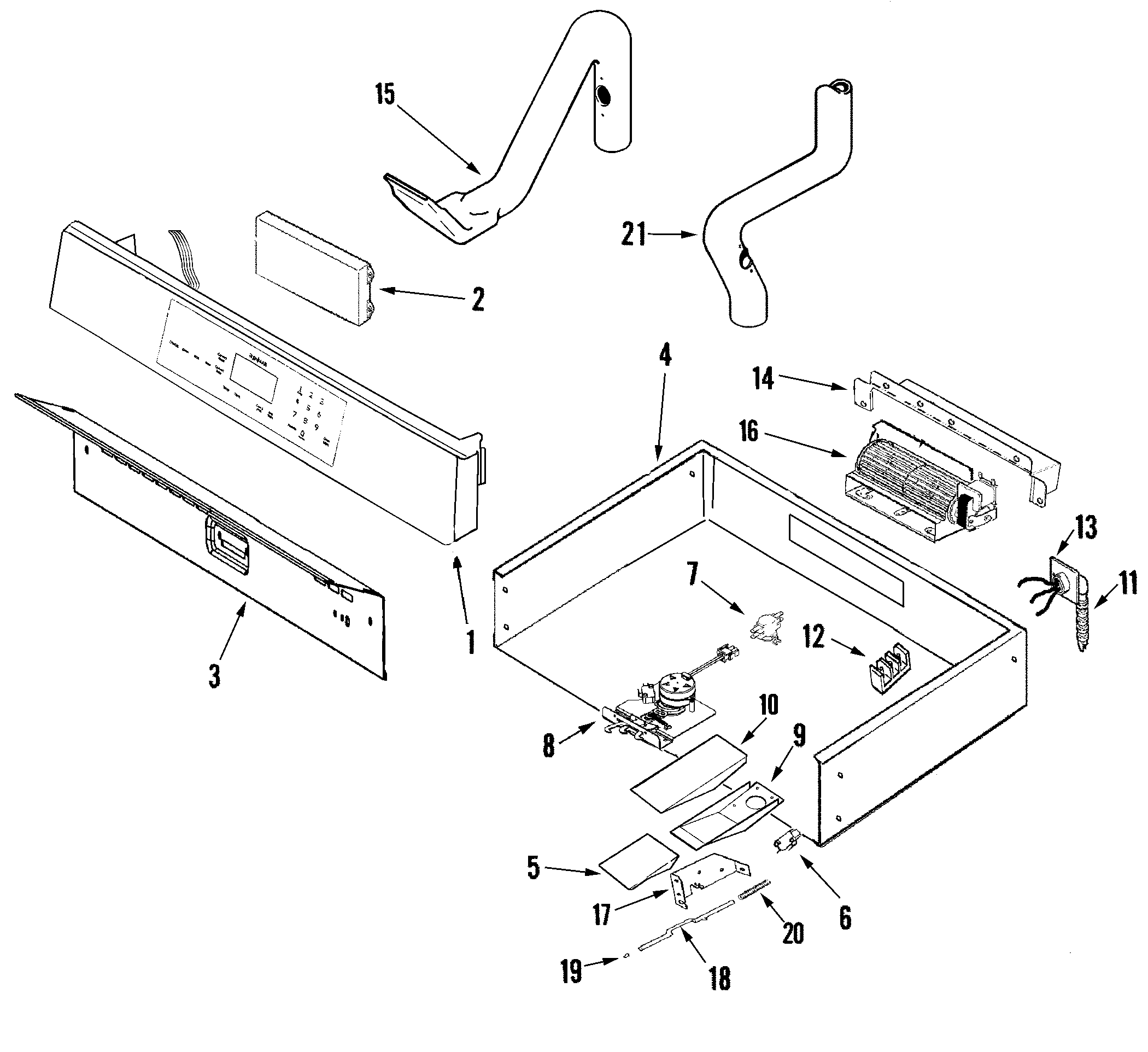 Jenn-Air JJW9230DDW control panel and internal controls diagram