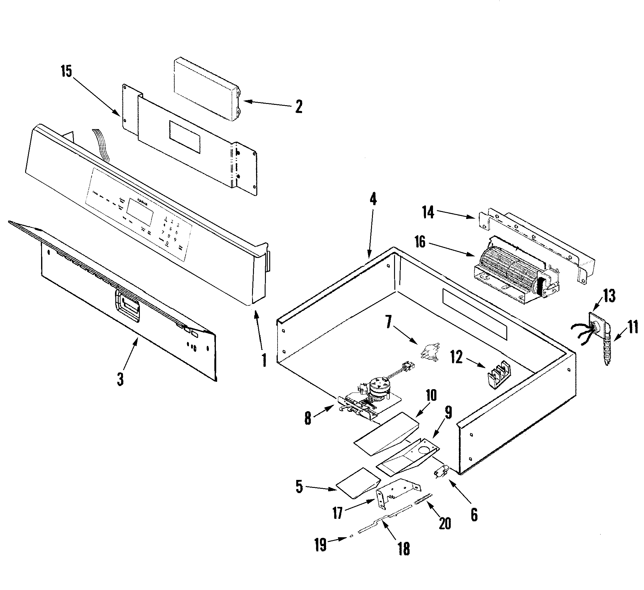 Jenn-Air JJW9130DDS control panel and internal controls diagram