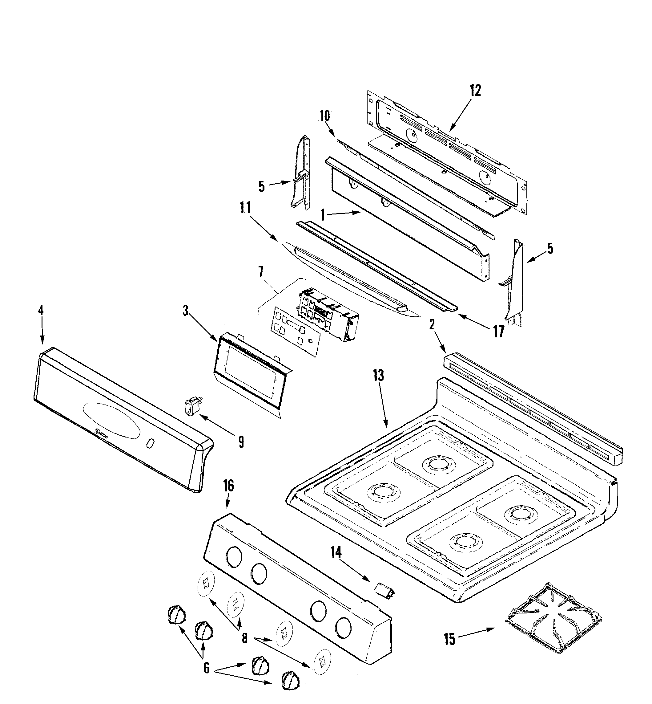 Maytag MGR4451ADB control panel/top assembly diagram