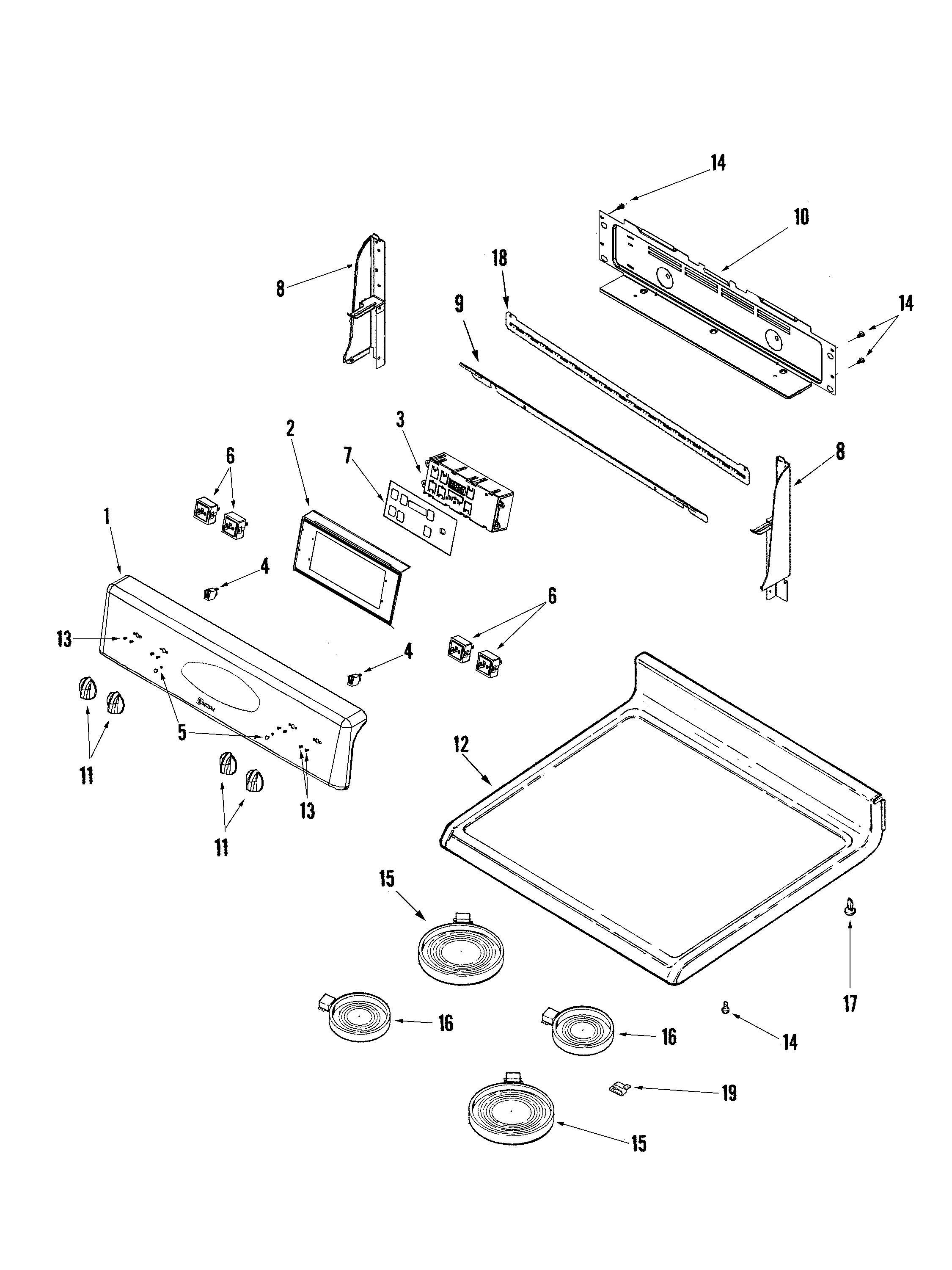 Maytag MER6751AAW control panel/top assembly diagram
