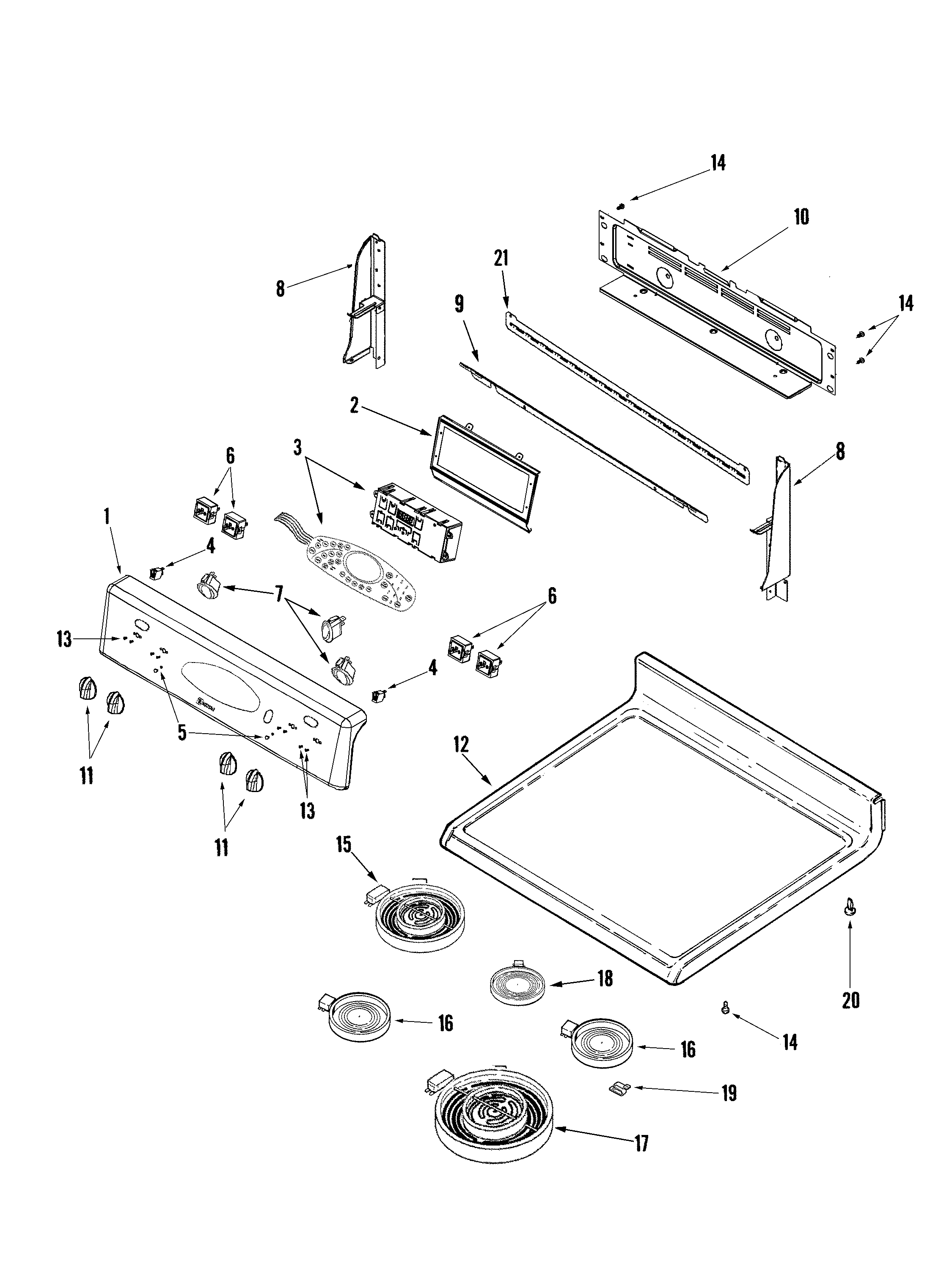 Maytag MER6875AAF control panel/top assembly diagram
