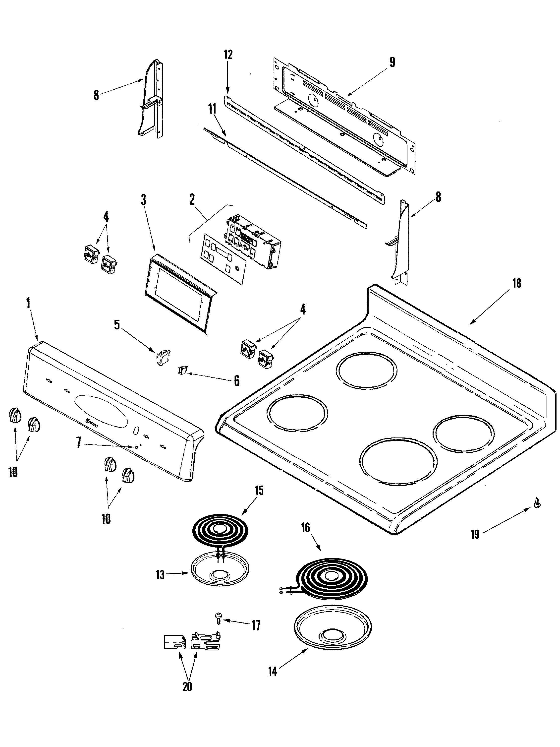 Maytag MER5552BAB control panel/top assembly diagram