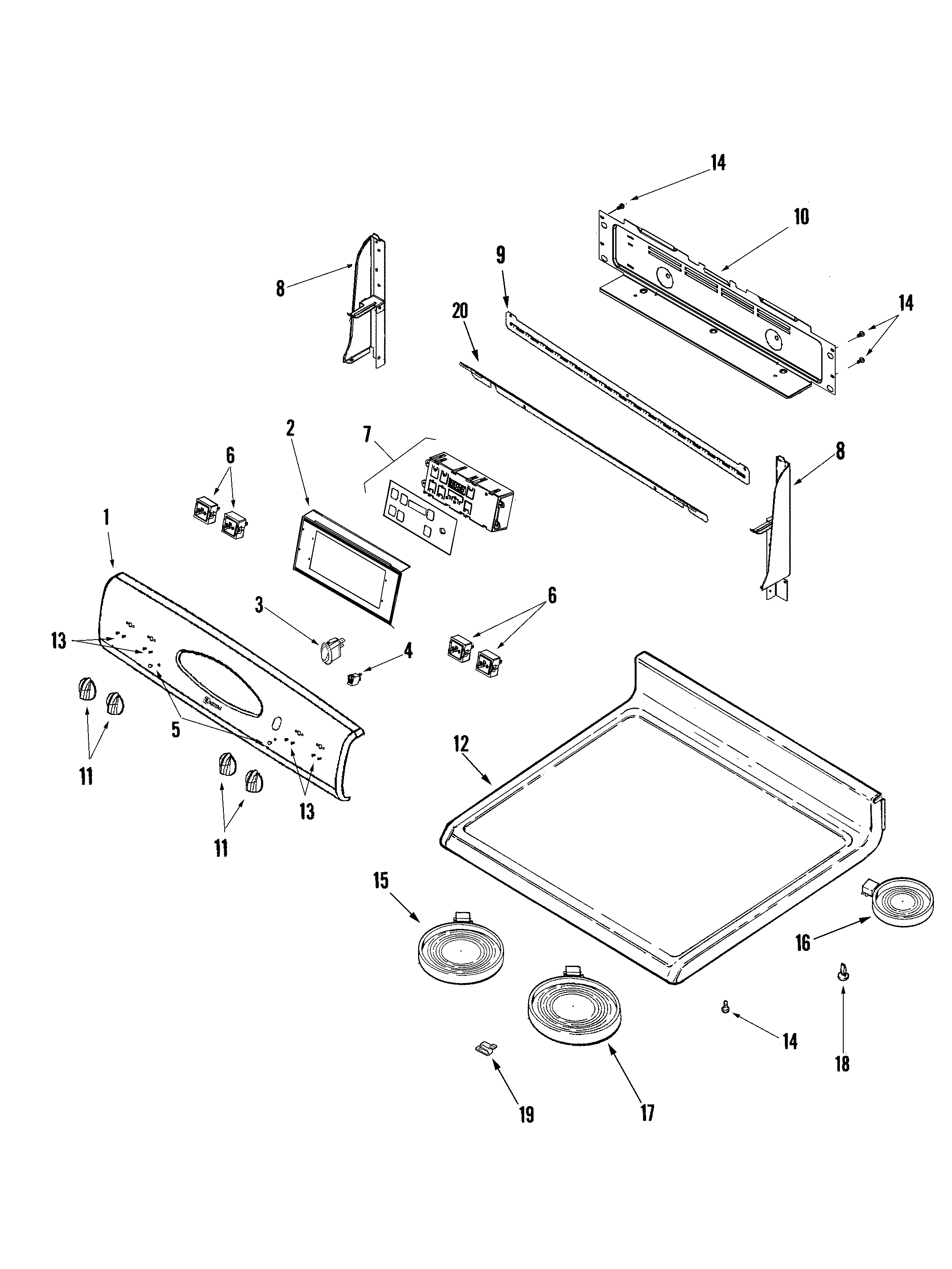 Maytag MERH752BAQ control panel/top assembly diagram