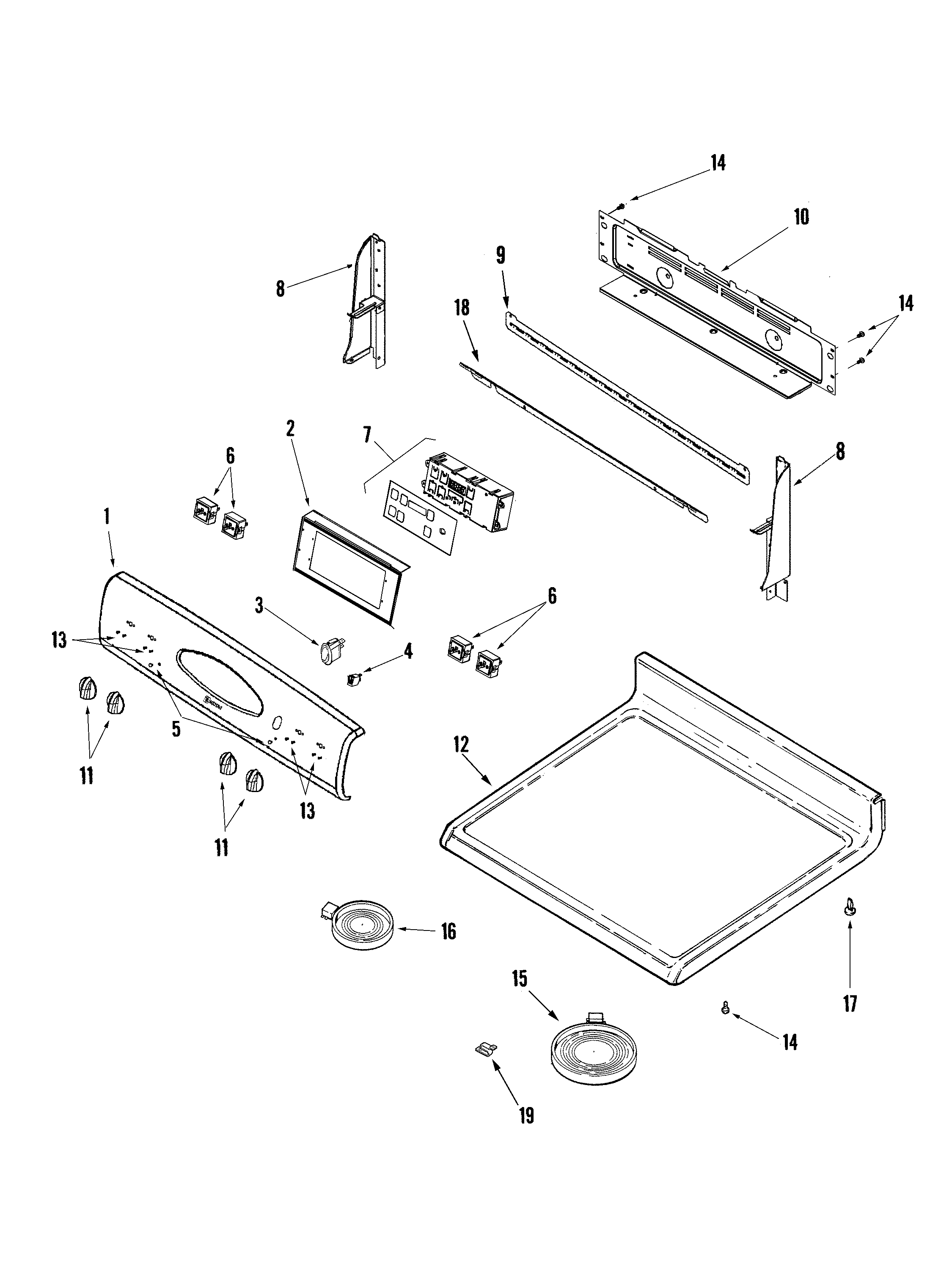 Maytag MERL752BAW control panel/top assembly diagram