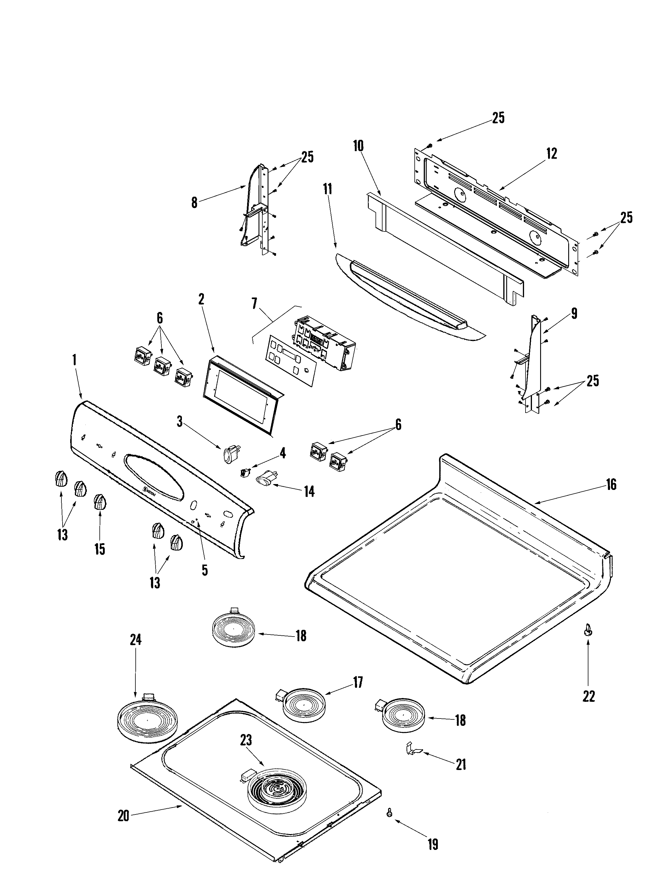 Maytag MER5765RAB control panel/top assembly diagram