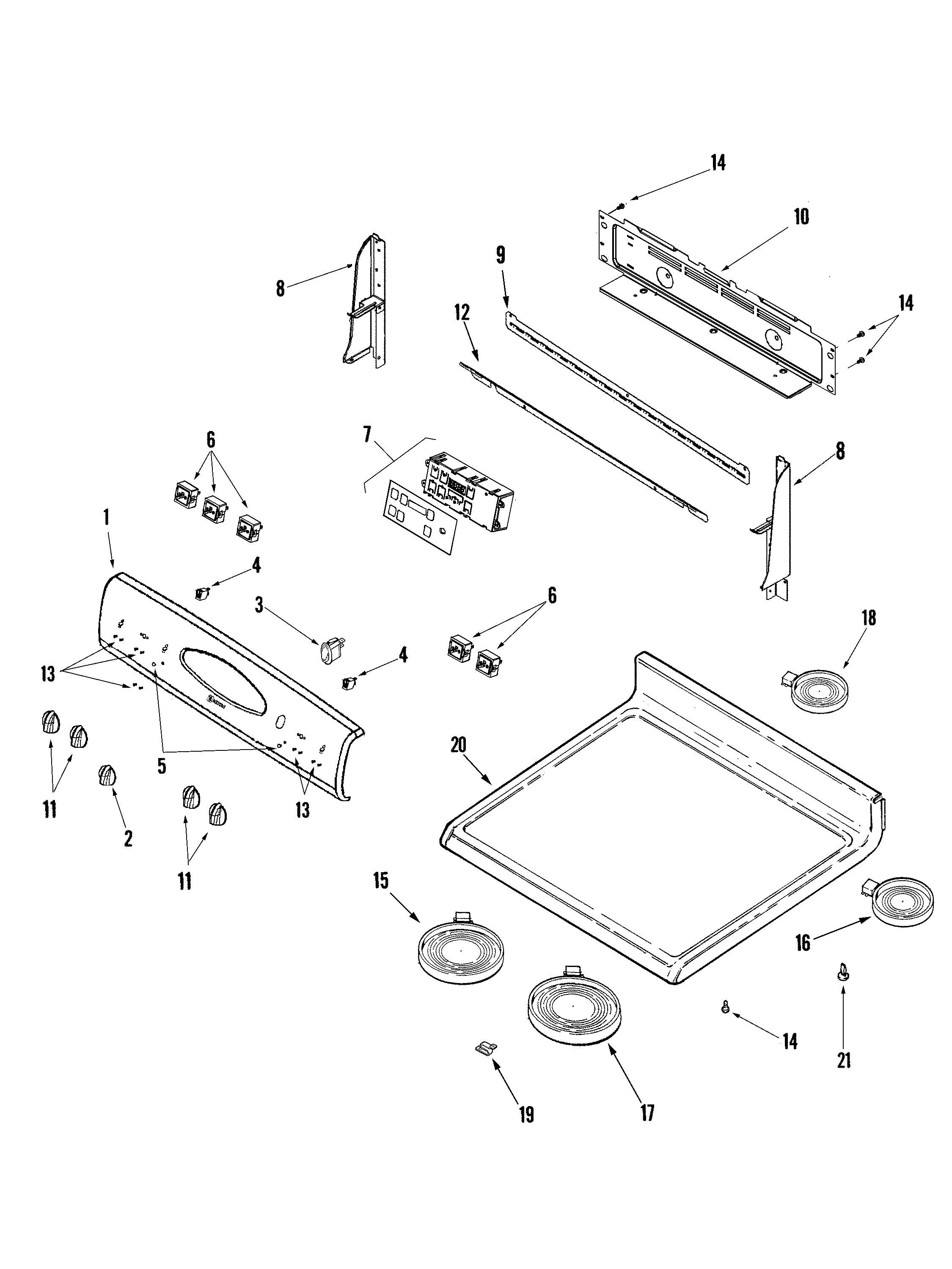 Maytag MERL753BAS control panel/top assembly diagram
