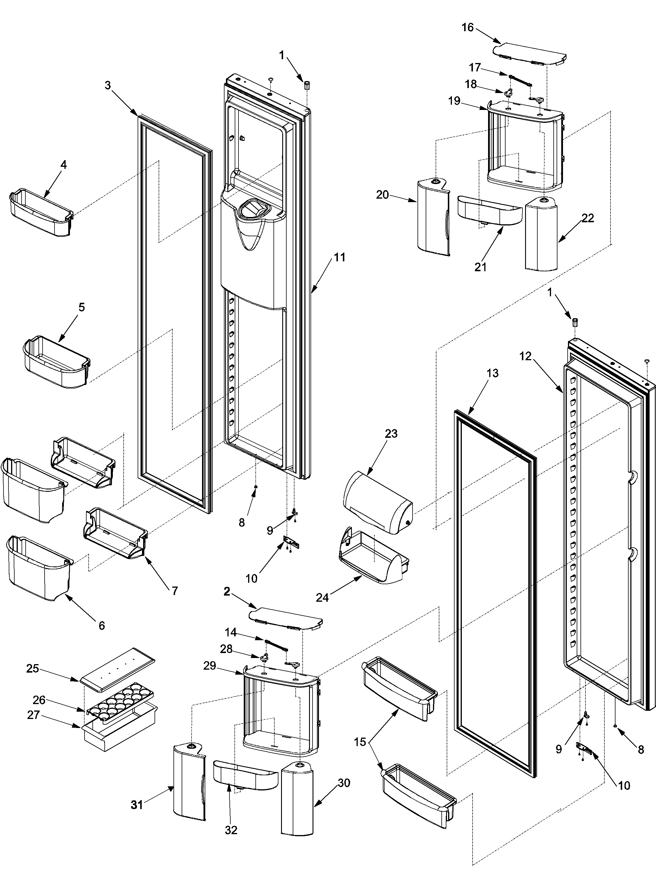 Maytag SK535-2-PSK535062W ref/fz door and shelf diagram