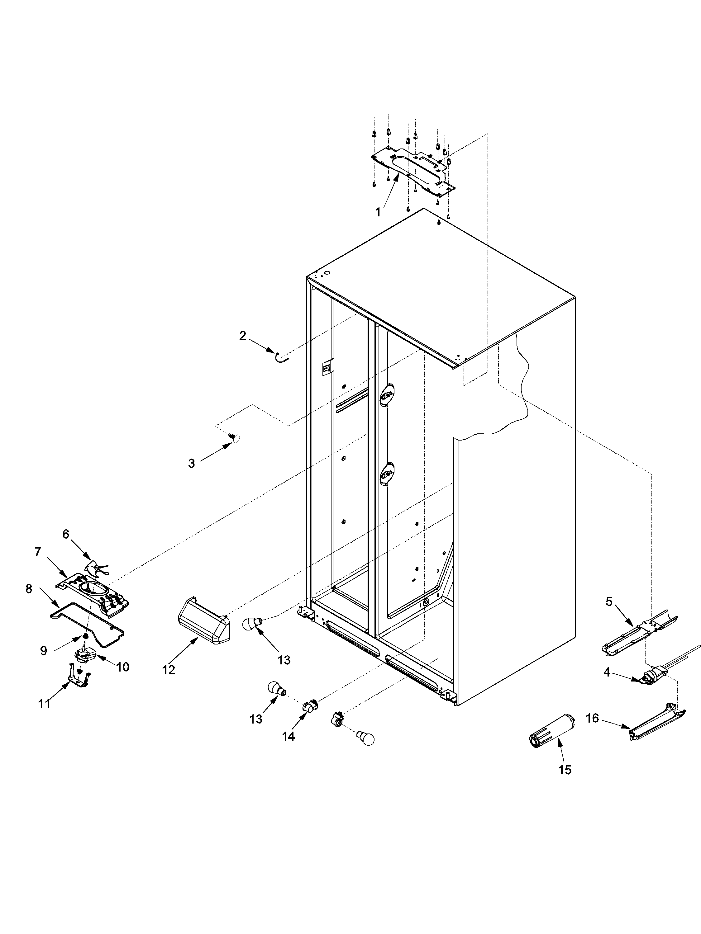 Maytag SK535-2-PSK535062W evap fan assy and lights diagram