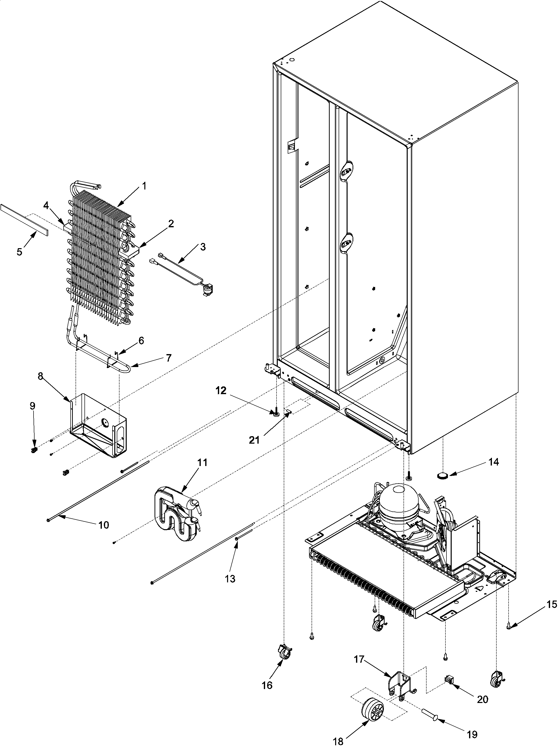 Maytag SK535-2-PSK535062W evaporator assy and rollers diagram