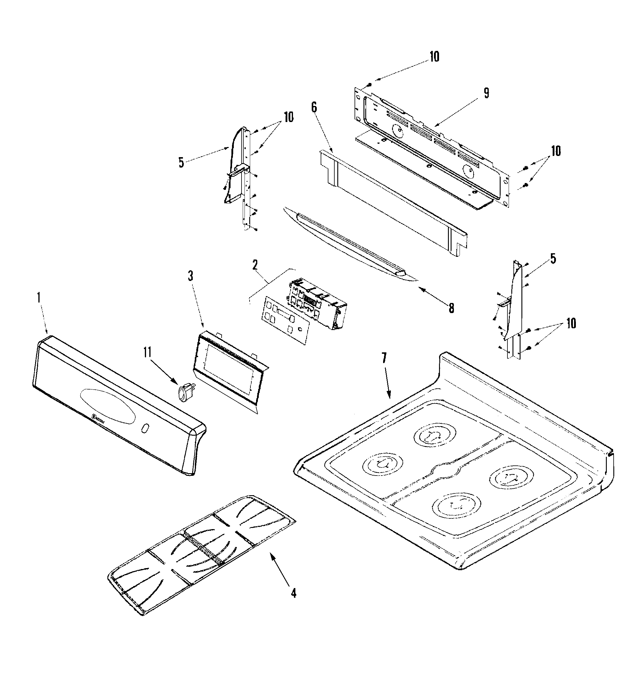 Maytag MGR5765QDQ control panel/top assembly diagram