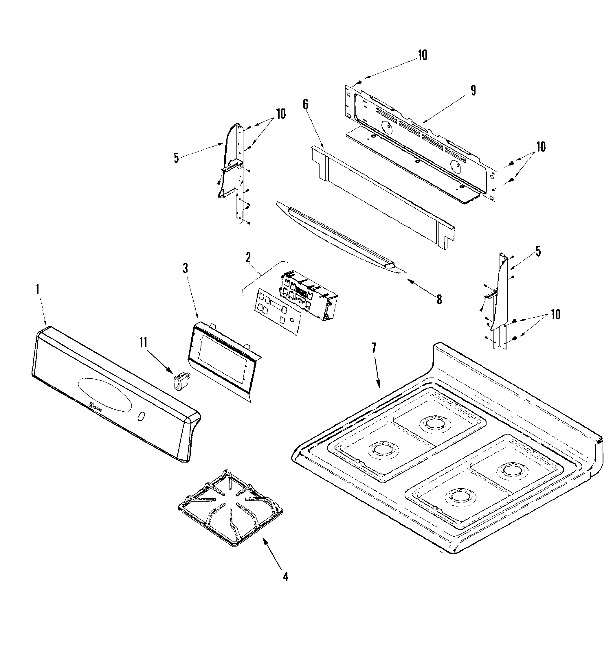 Maytag MGR5755QDW control panel/top assembly diagram