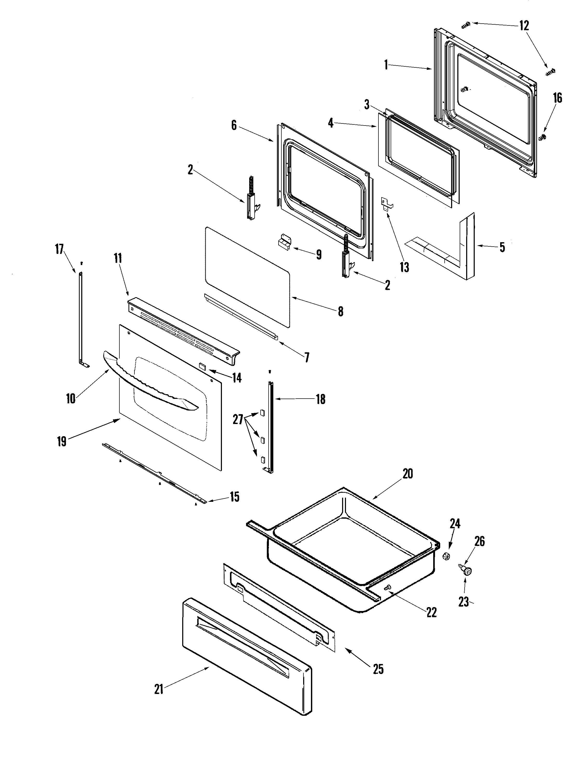 Maytag MGR5755QDW door/drawer diagram