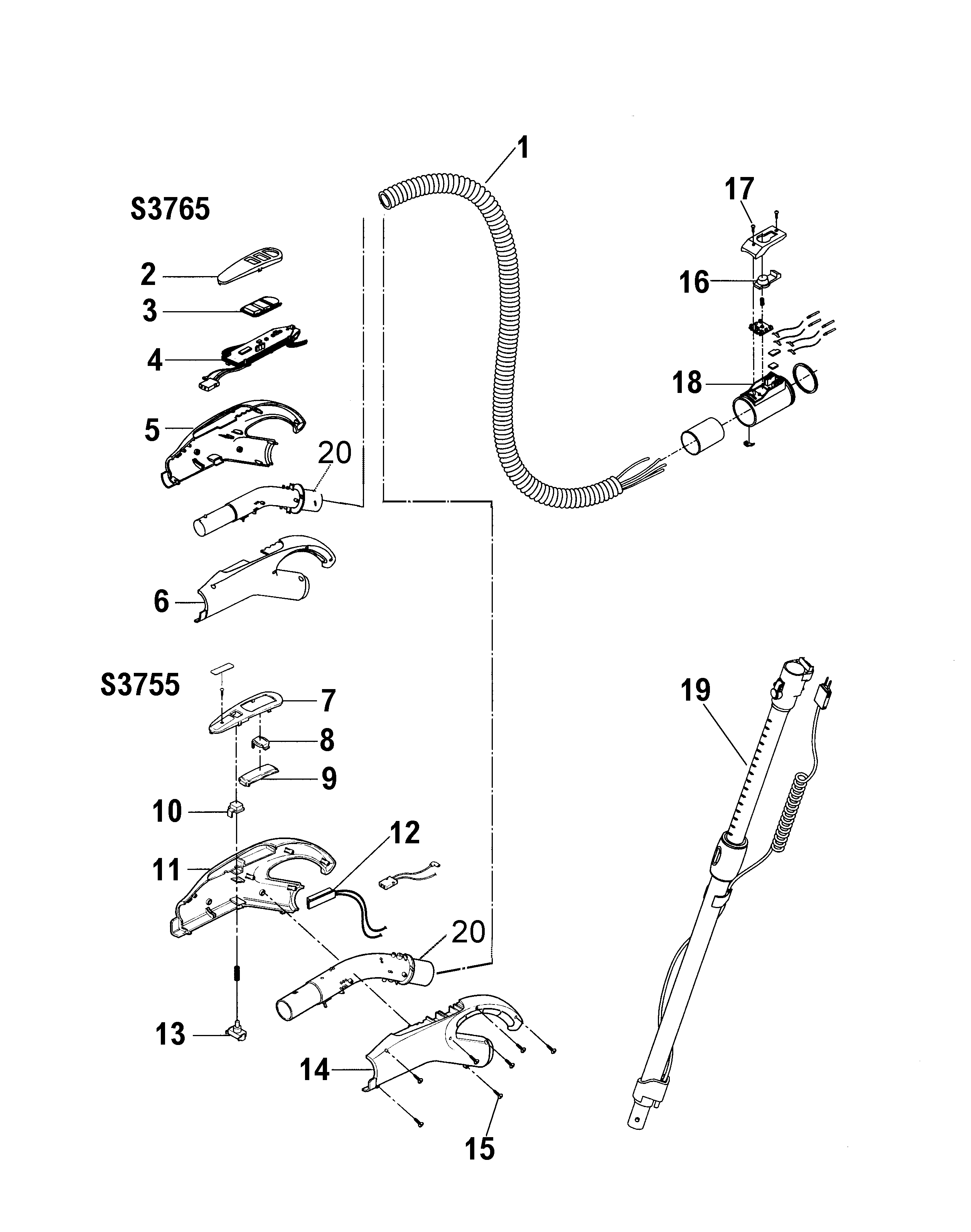 Hoover S3755-080 hose diagram