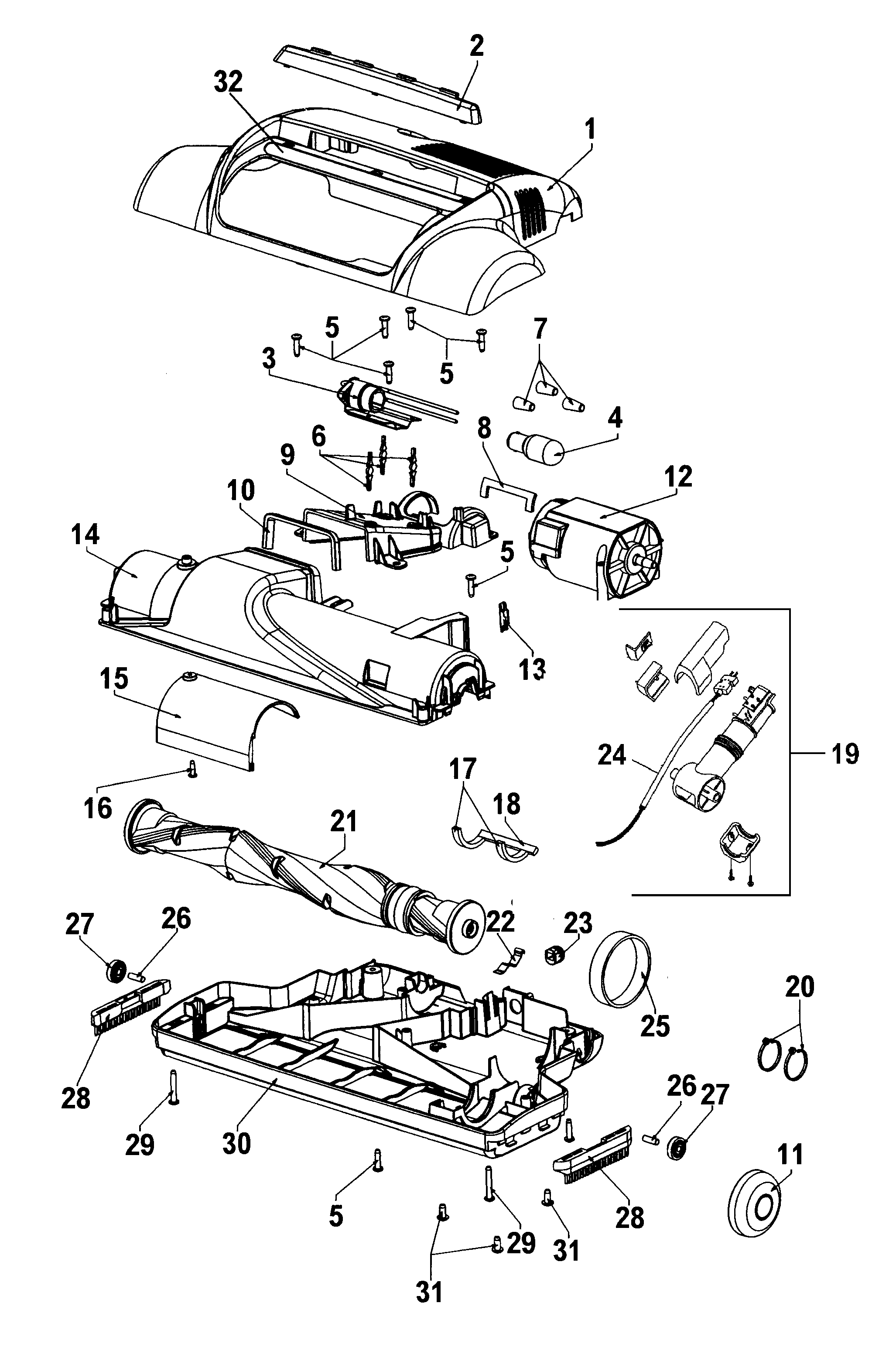 Hoover S3755-080 powerednozzle, agitator diagram