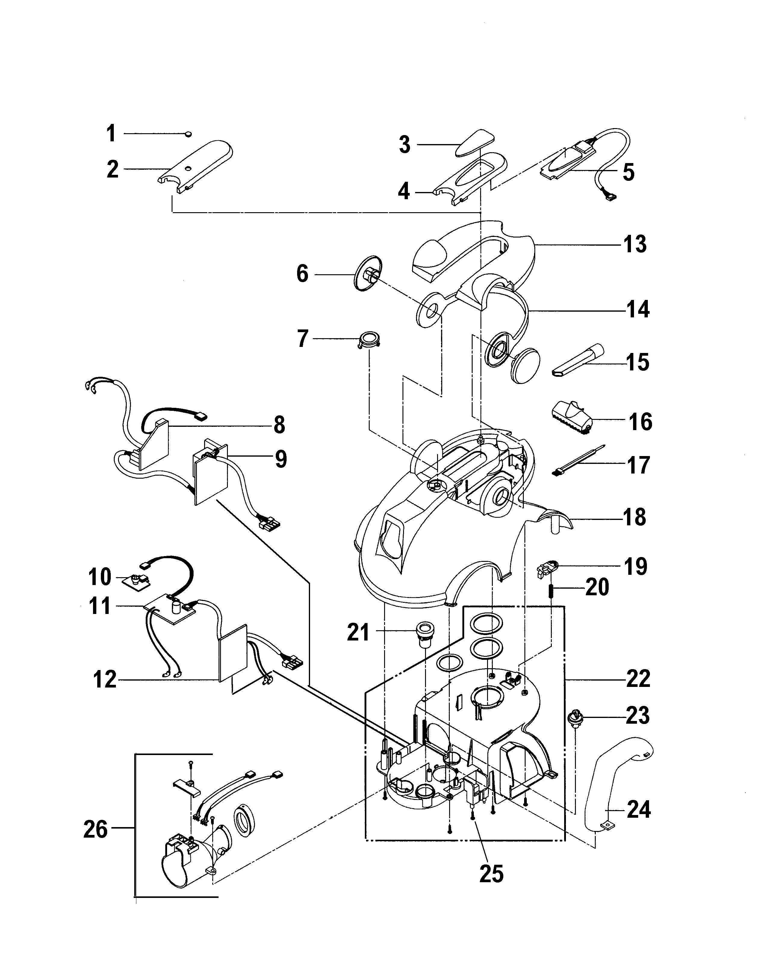 Hoover S3765-040 cleaningtools, mainhsg_upper diagram