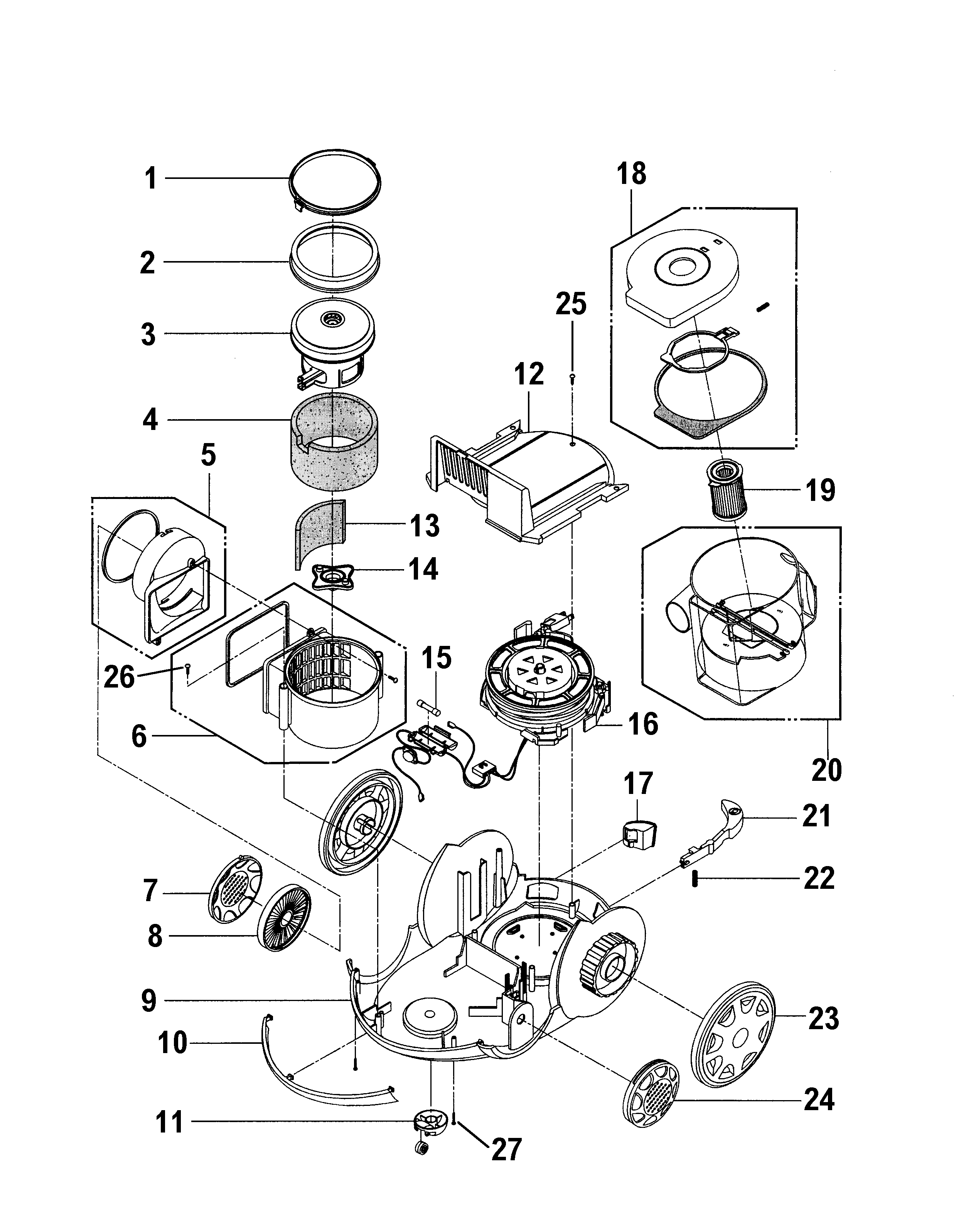 Hoover S3765-040 cordreel, mainhousing, motor diagram