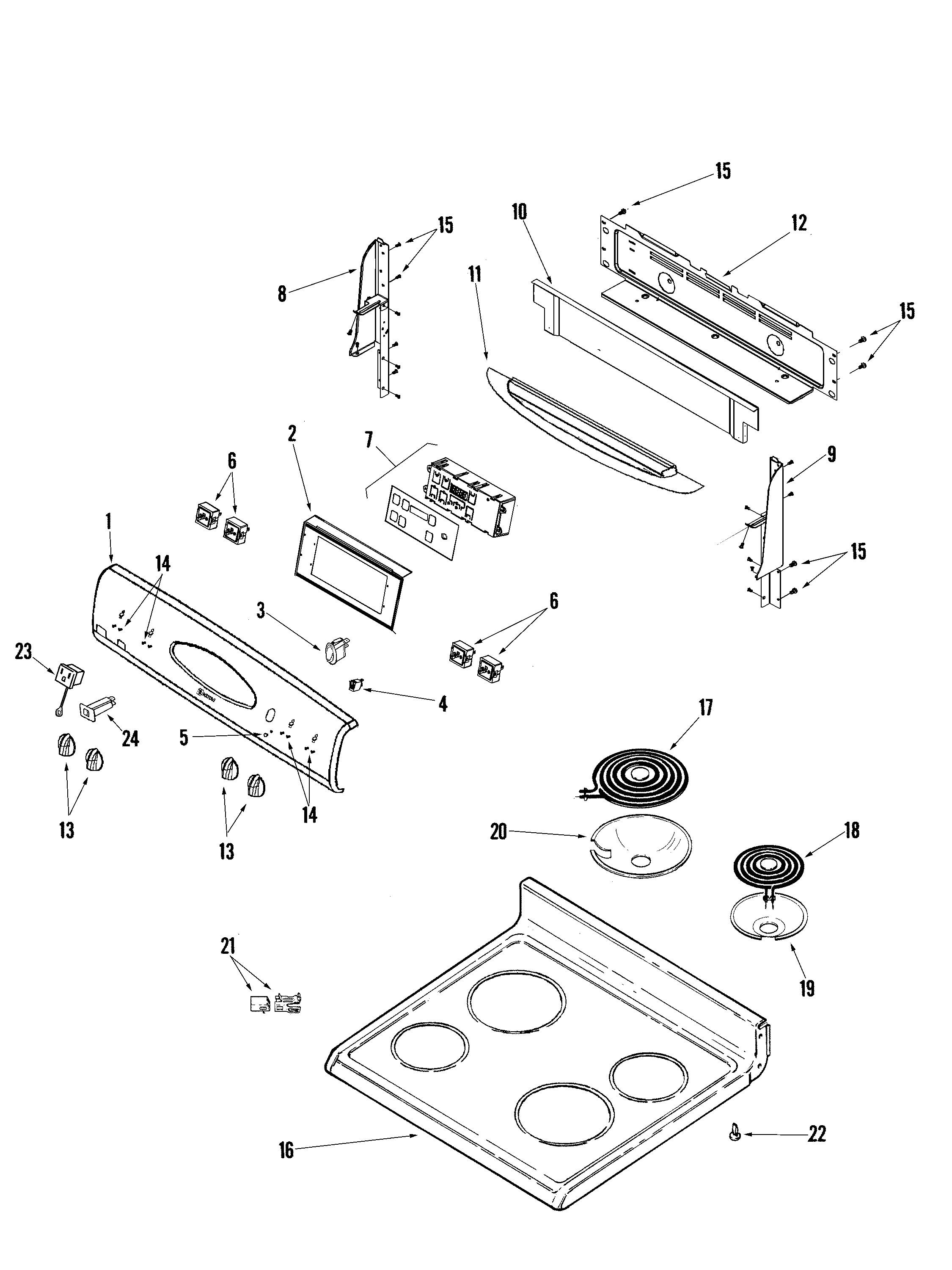 Maytag MER5555RCB control panel/top assembly diagram