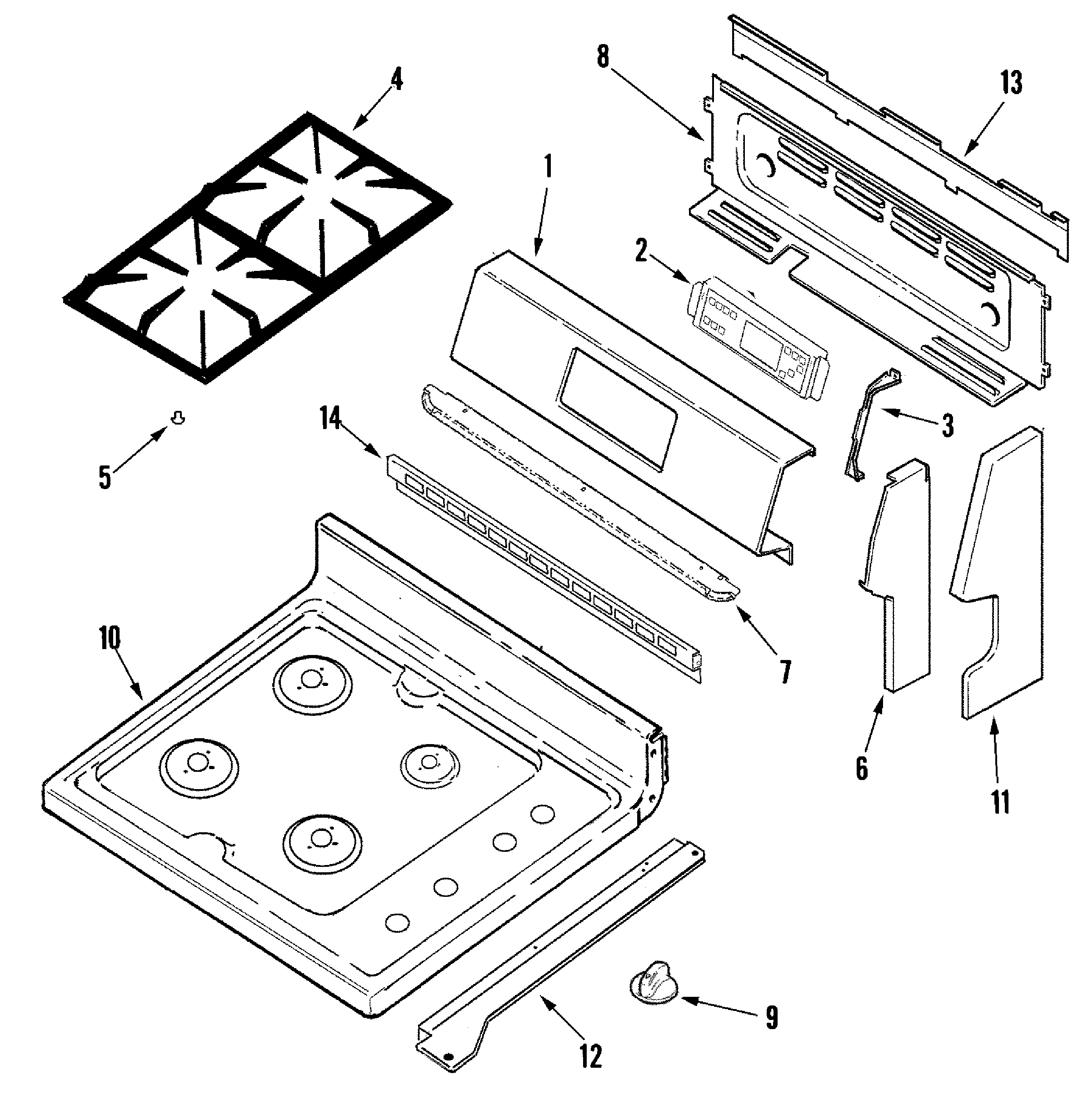 Maytag MGR6772BDB control panel/top assembly diagram