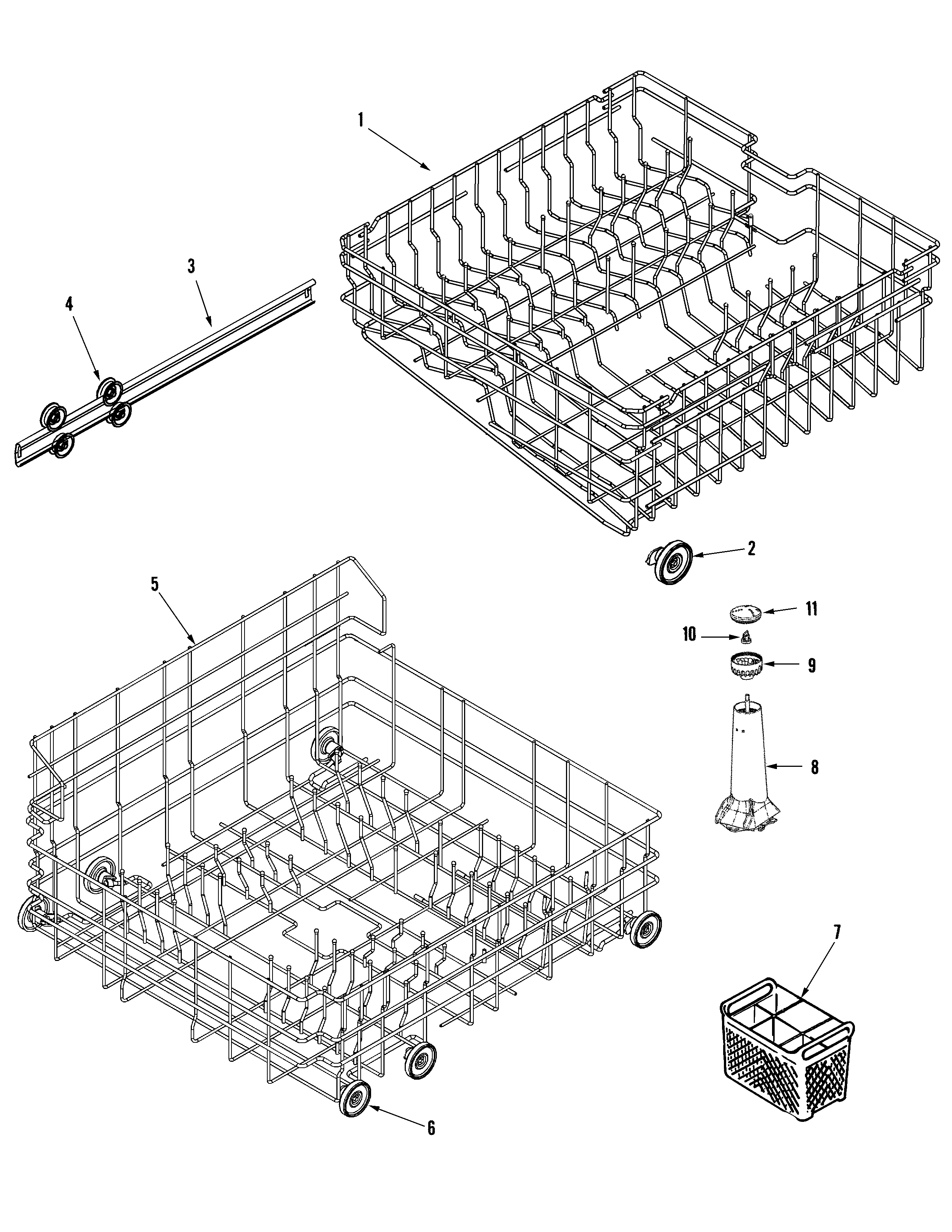 Admiral DWB1000AWE track & rack assembly diagram