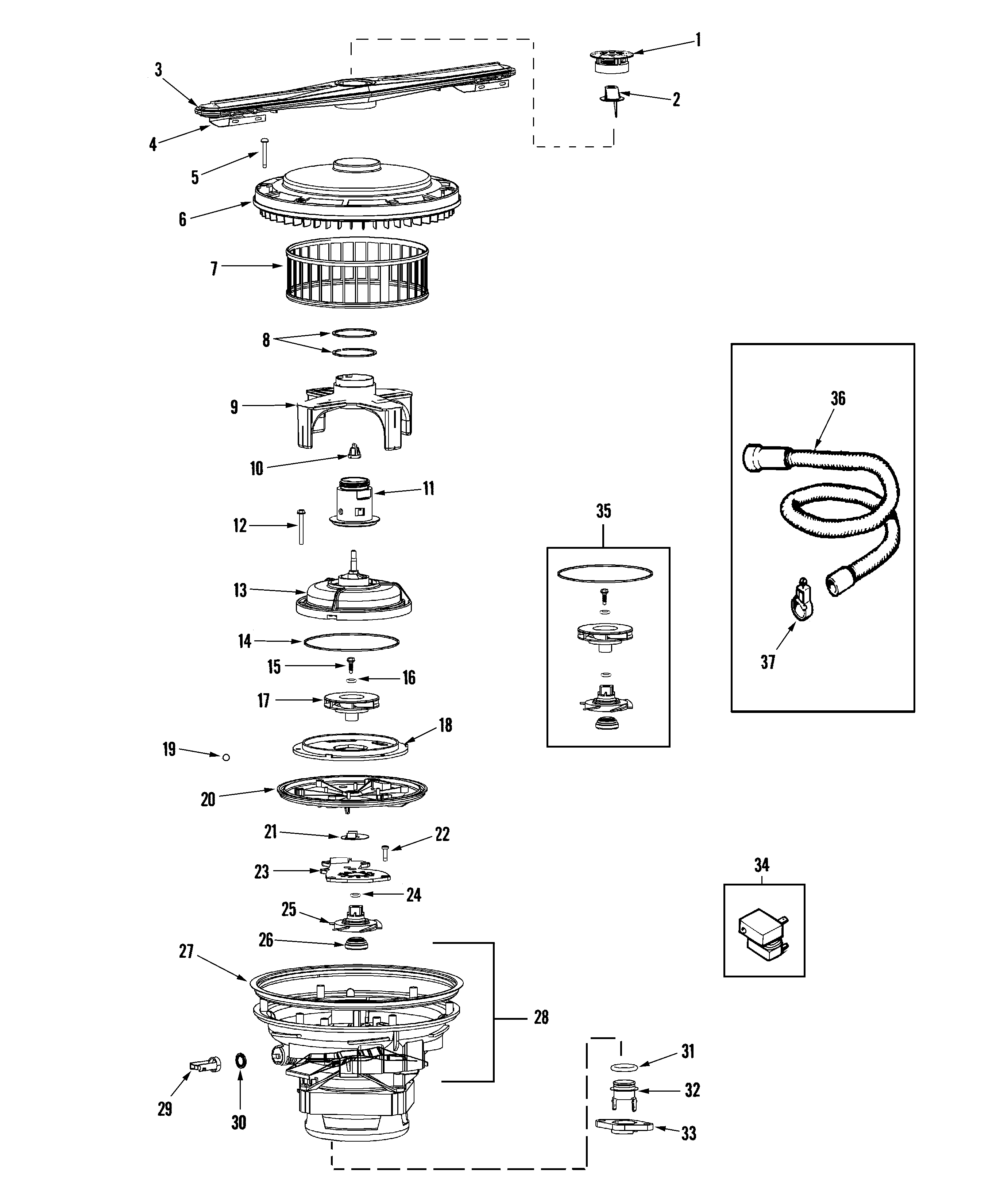 Admiral DWB1000AWE pump & motor diagram