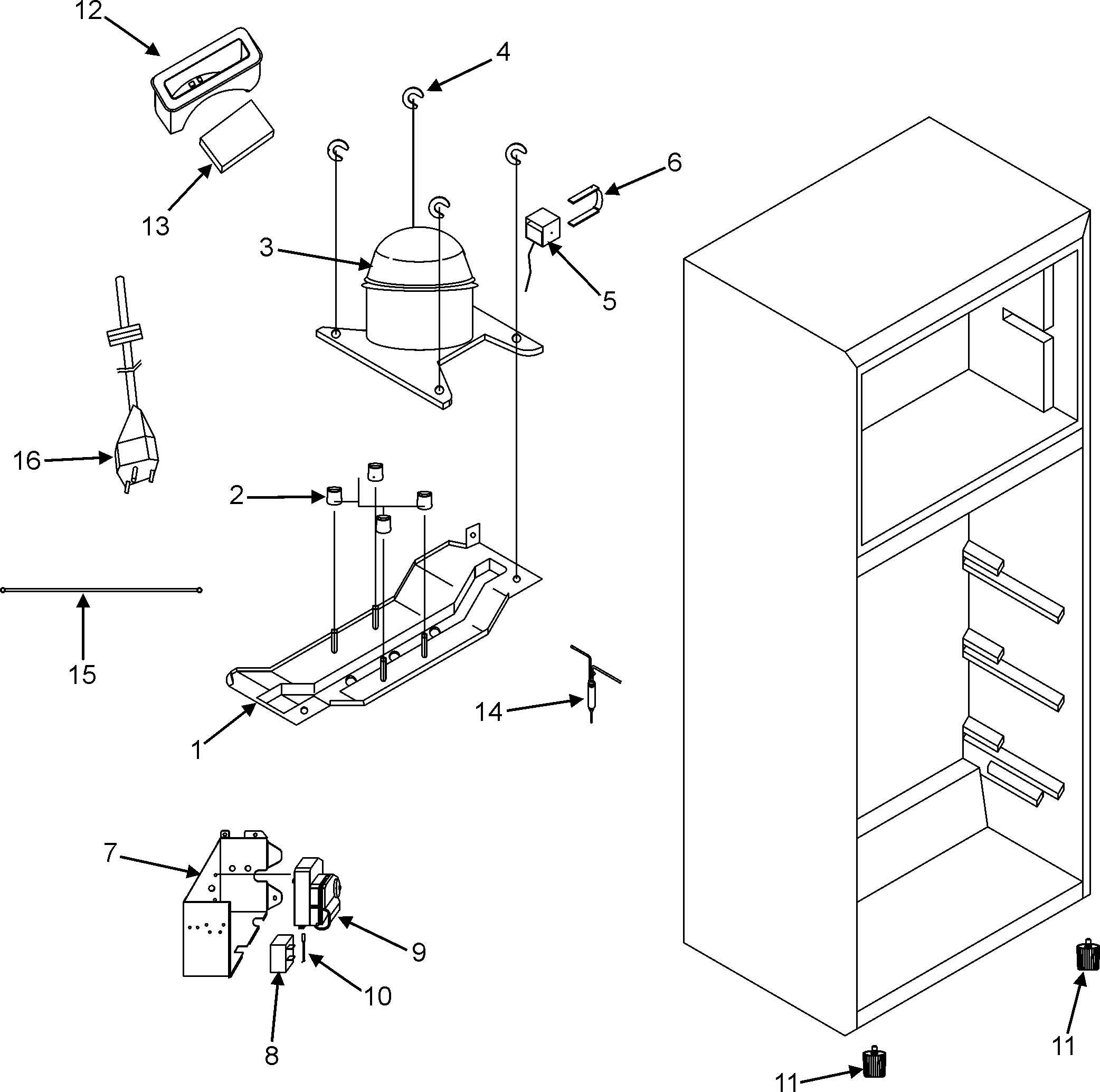 Maytag PCF8200ACW compressor diagram
