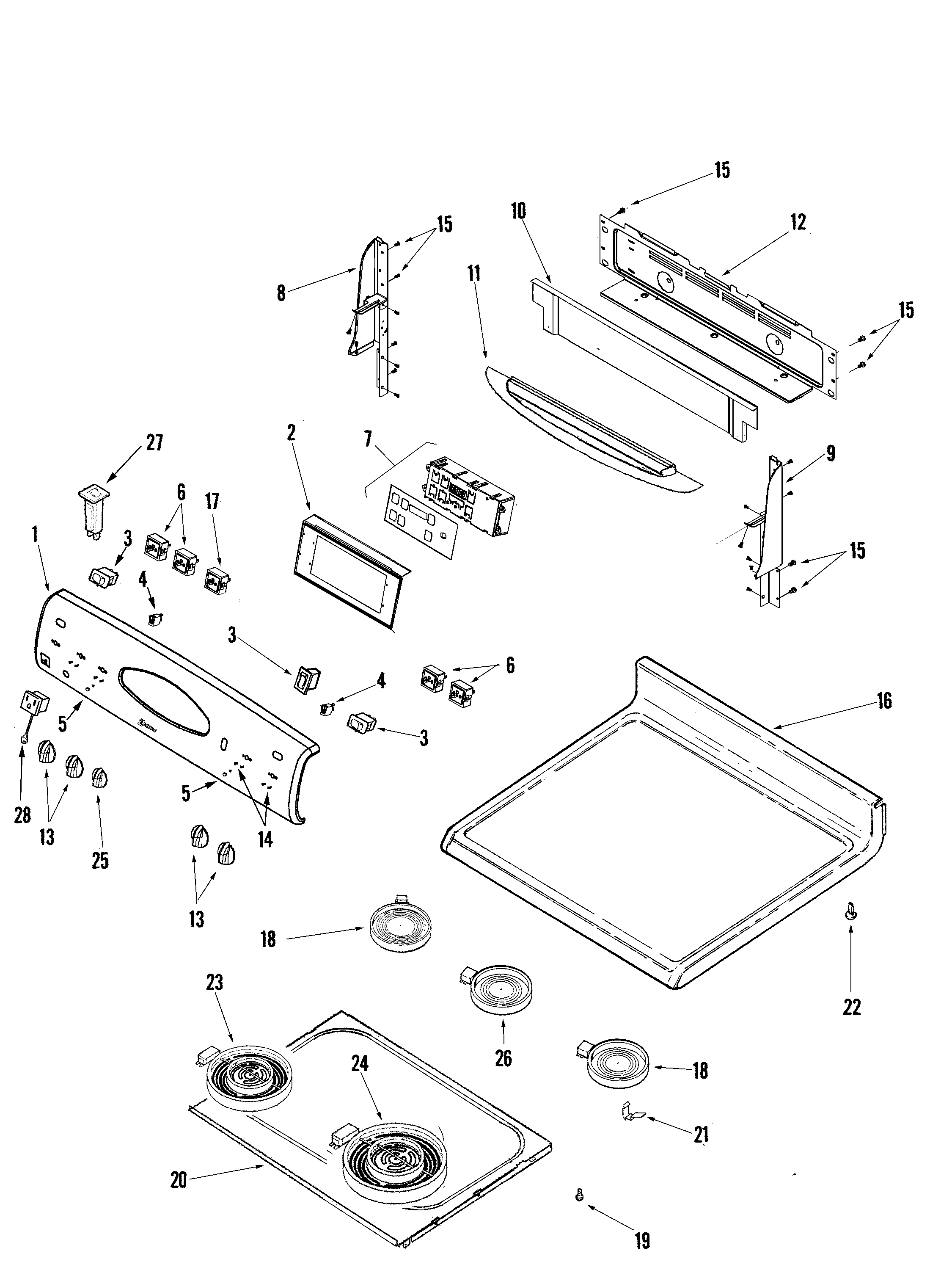 Maytag MER5775QCS control panel/top assembly diagram