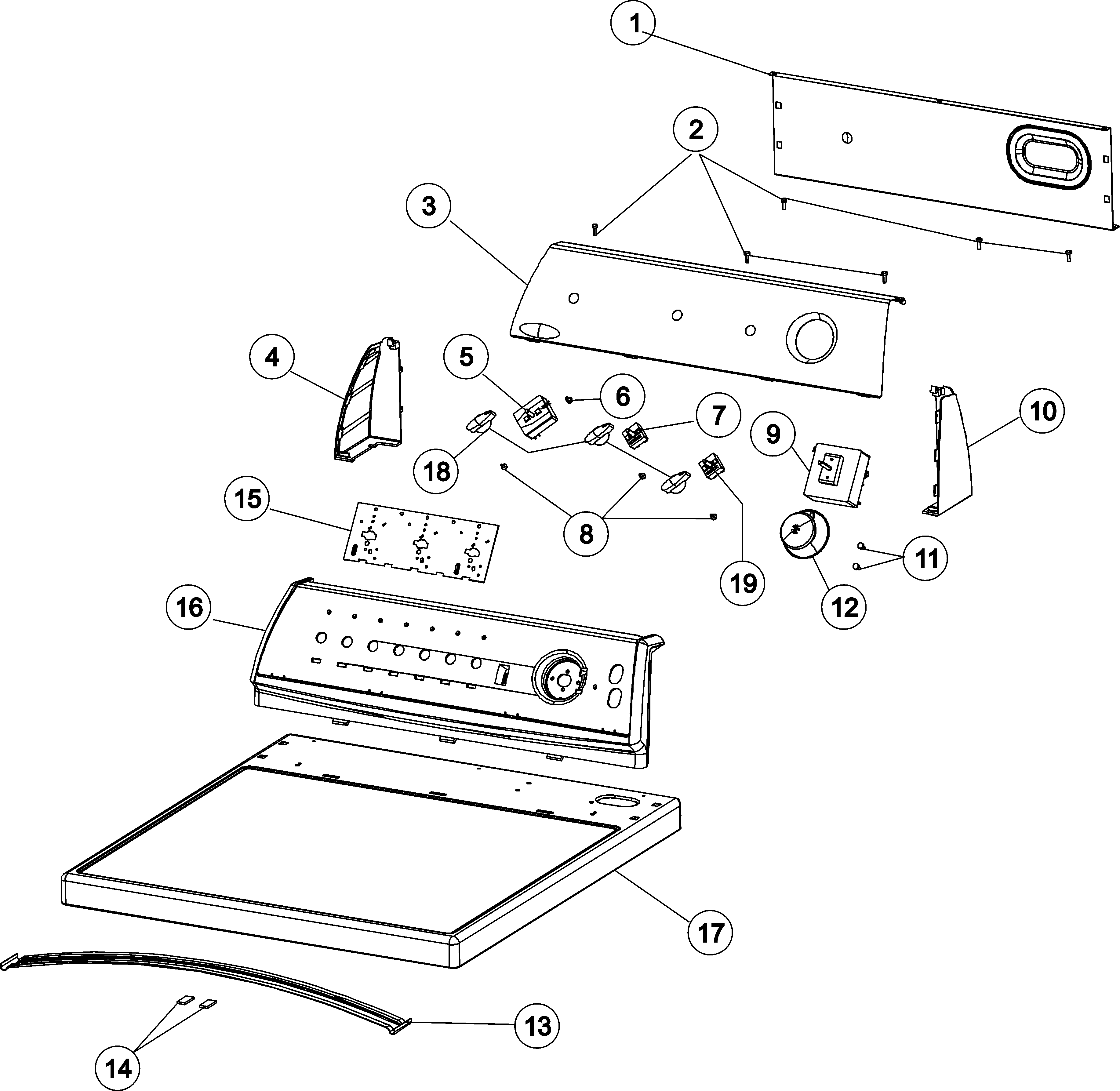 Admiral ADE9005AGW control panel & top   (9005agw) diagram