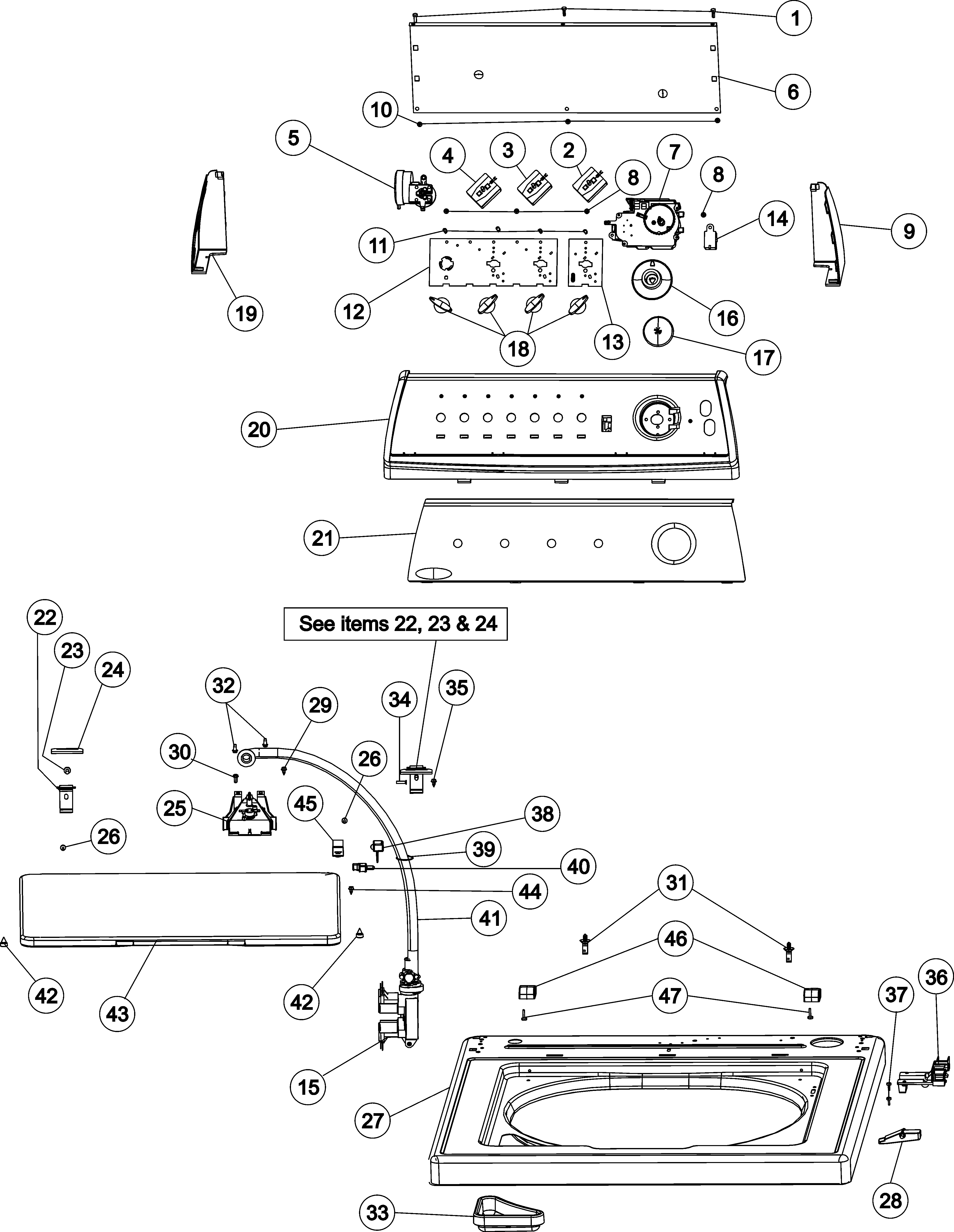 Admiral AAV9000AGW control panel & top  (8000) diagram