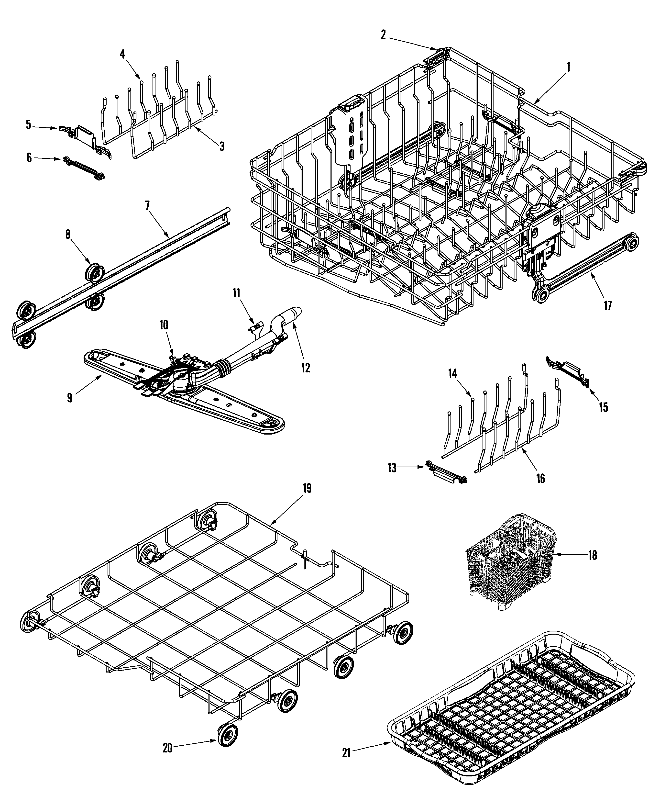 Maytag MDB9600AWS track & rack assembly (middle/lwr) diagram