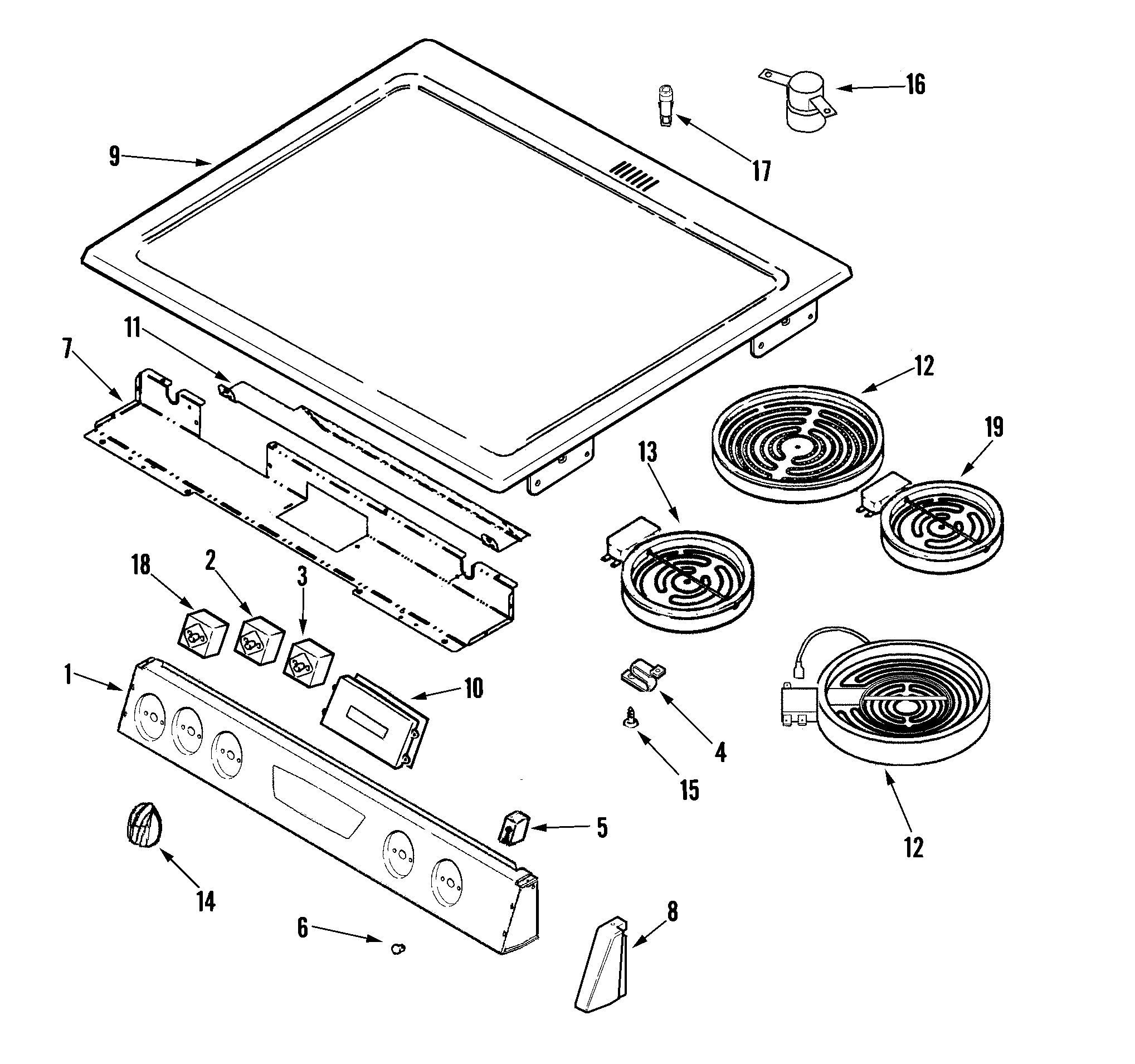 Amana AES5730BAF control panel/top asy diagram