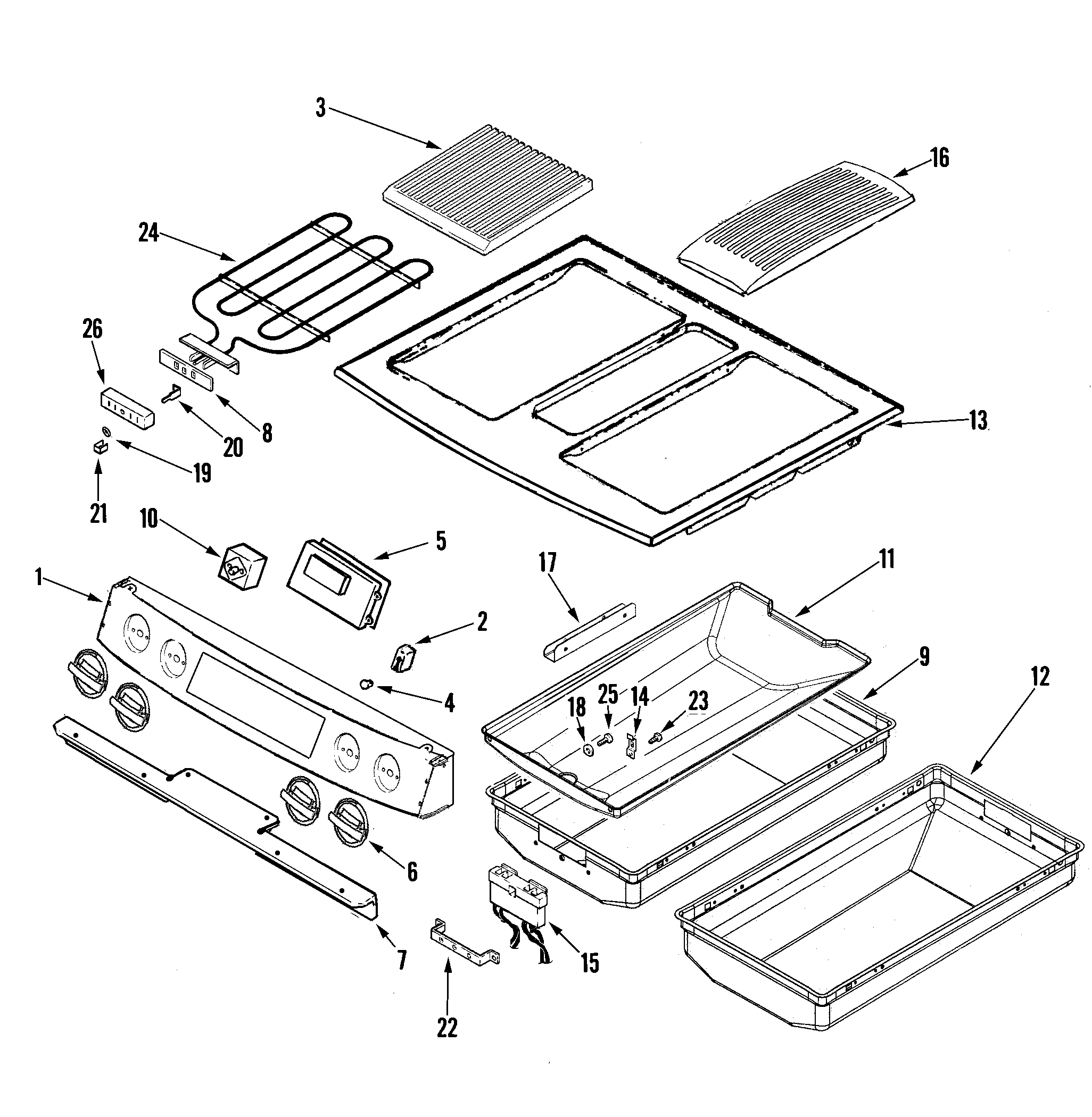 Jenn-Air JES9860BAW control panel/top assembly diagram
