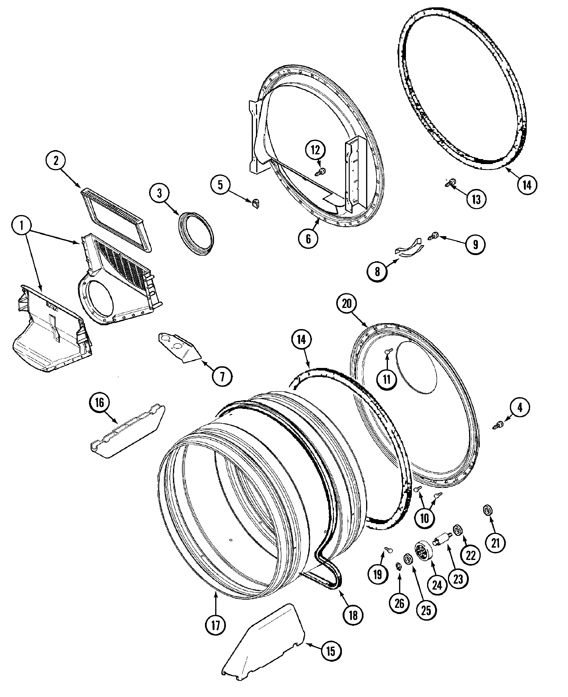 Maytag MDE2600AZW tumbler diagram