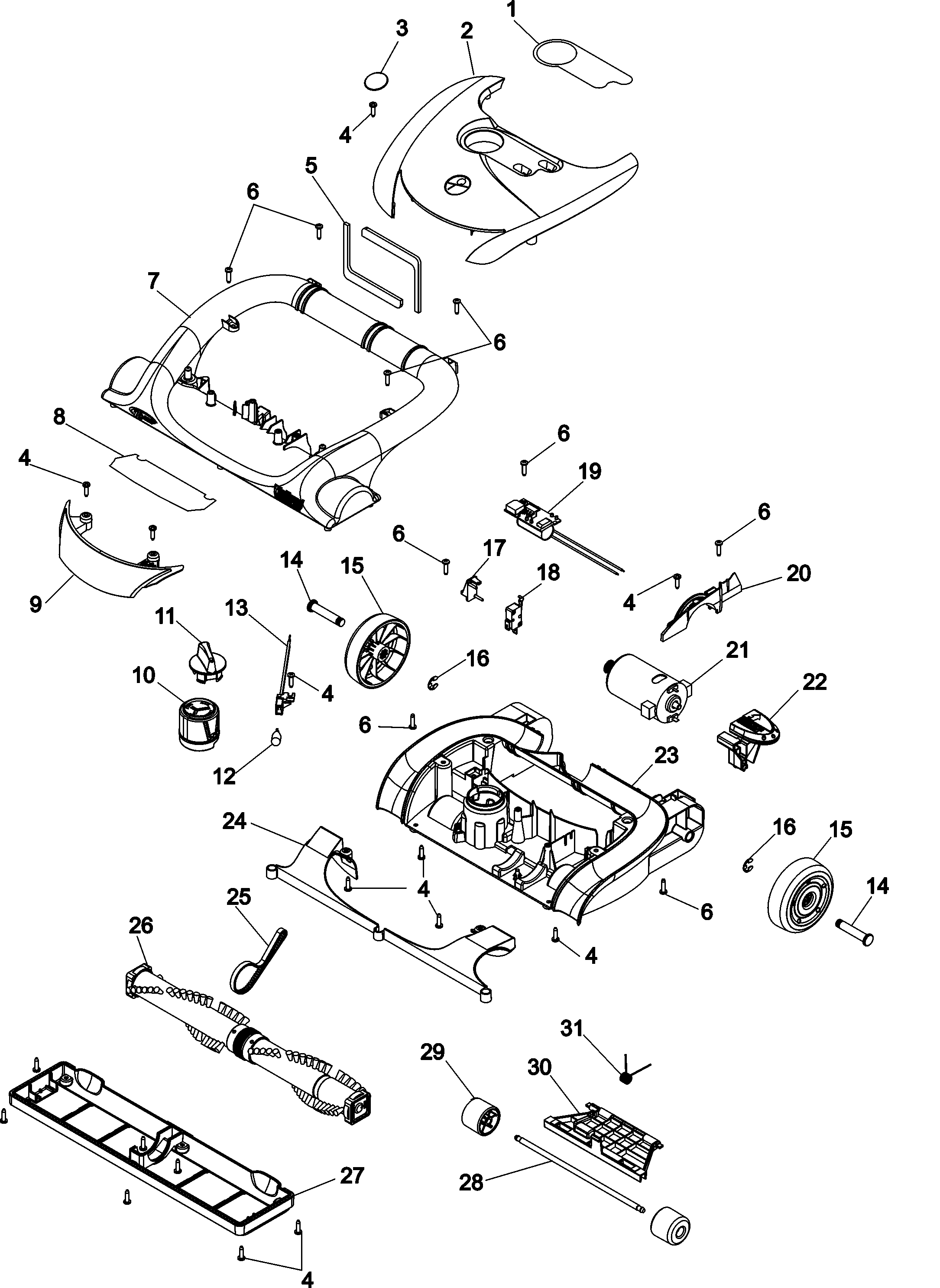 Hoover U8173-950 foot assembly diagram