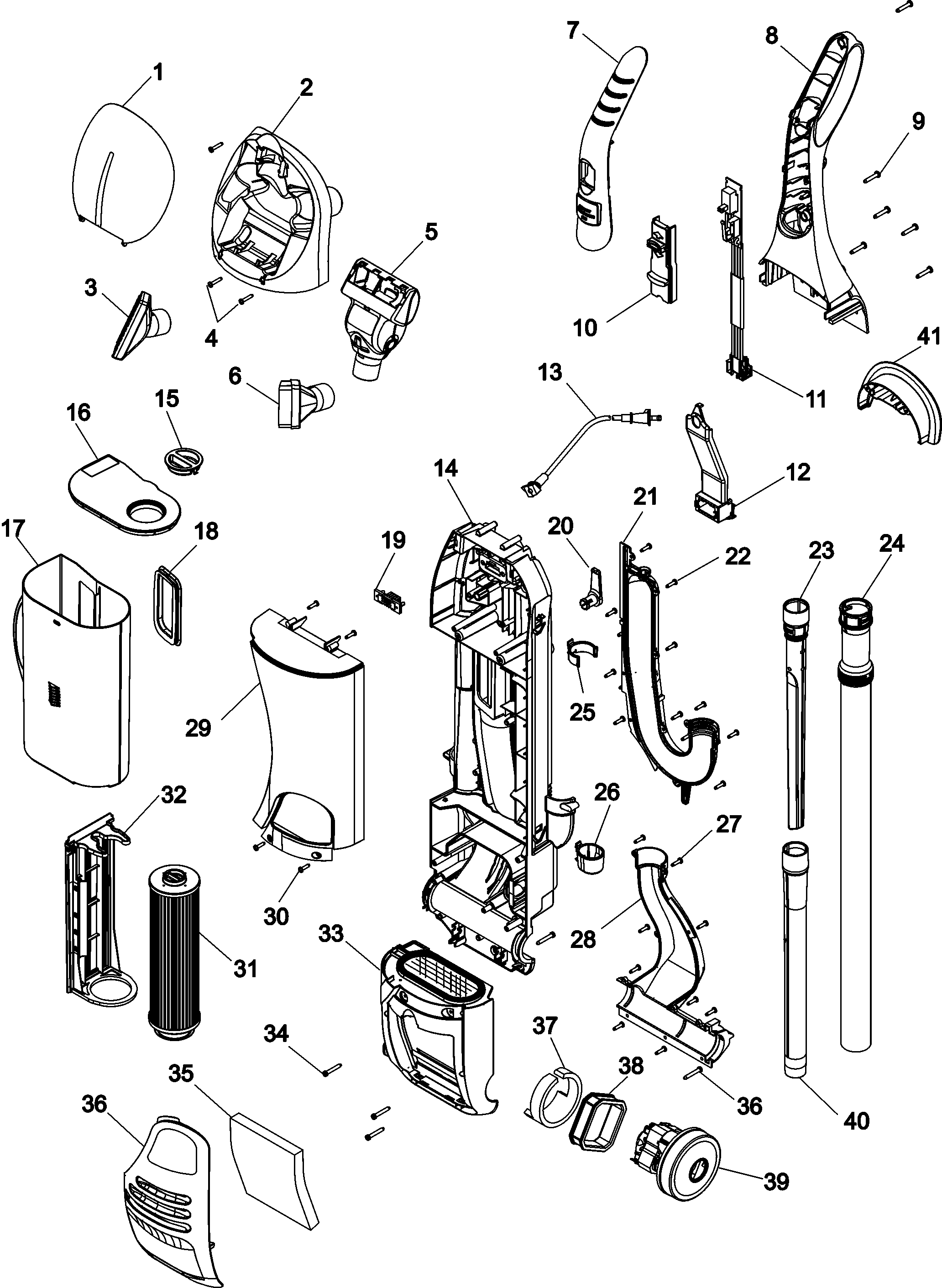 Hoover U8173-950 upper assembly diagram