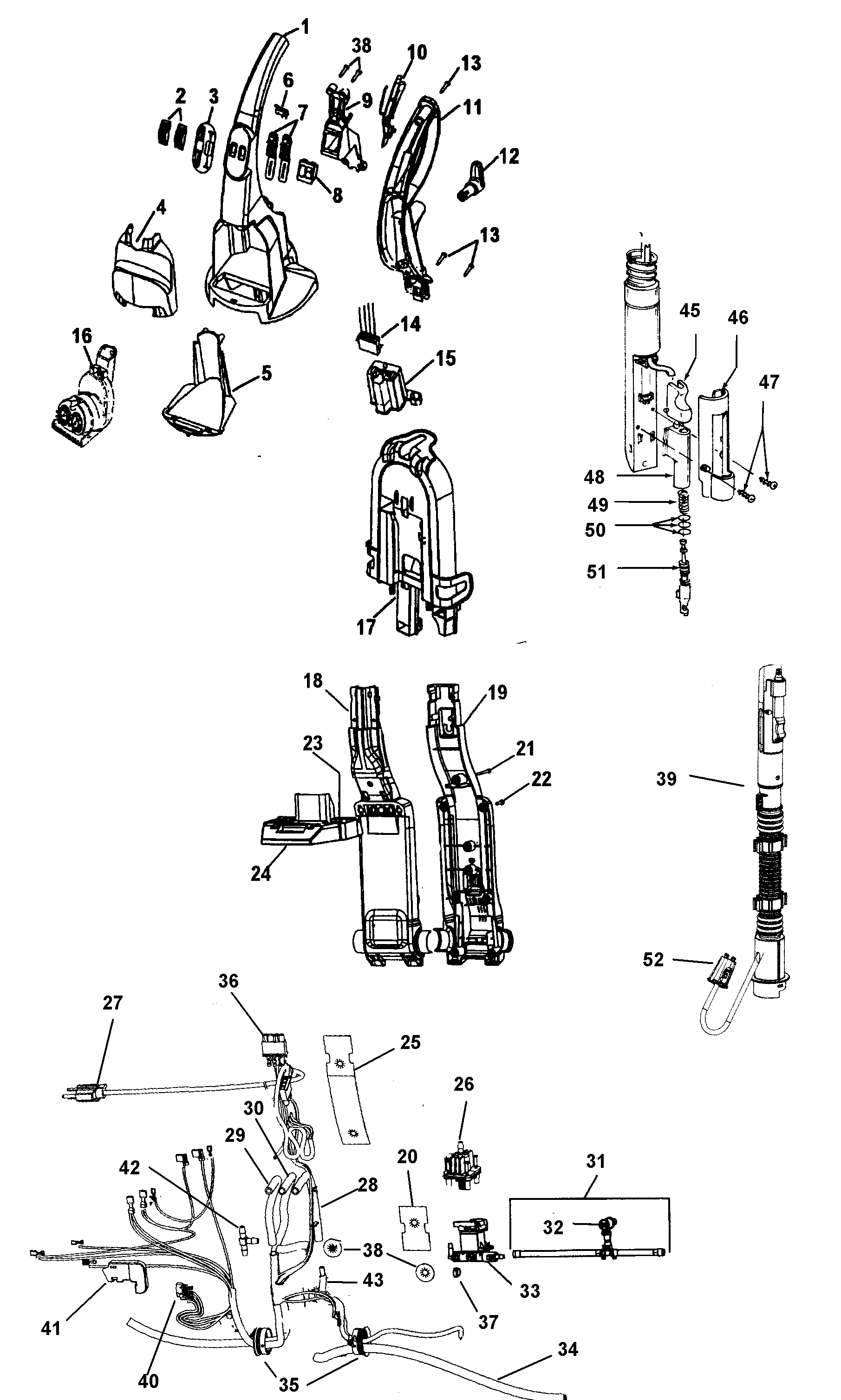 Hoover F7425-900 hose, handle, pump diagram