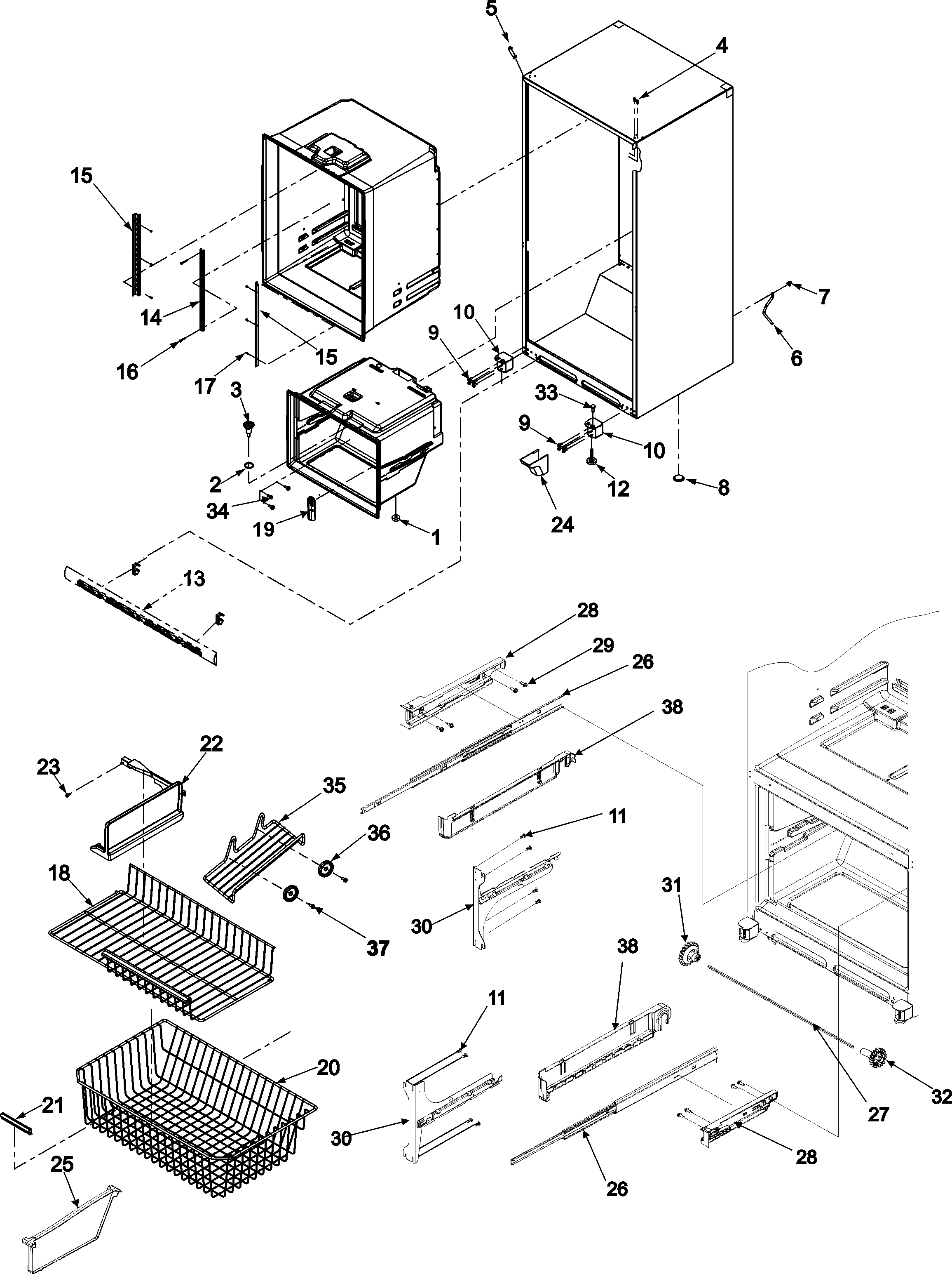 Amana ABB1924DES interior cabinet & freezer shelving diagram