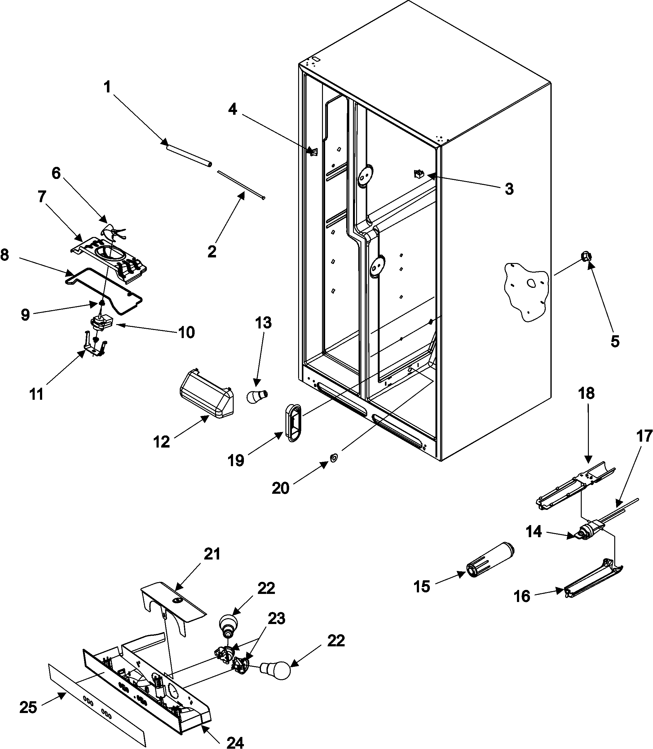 Amana ASD2624HEQ evap fan assy and lights series 50+ diagram
