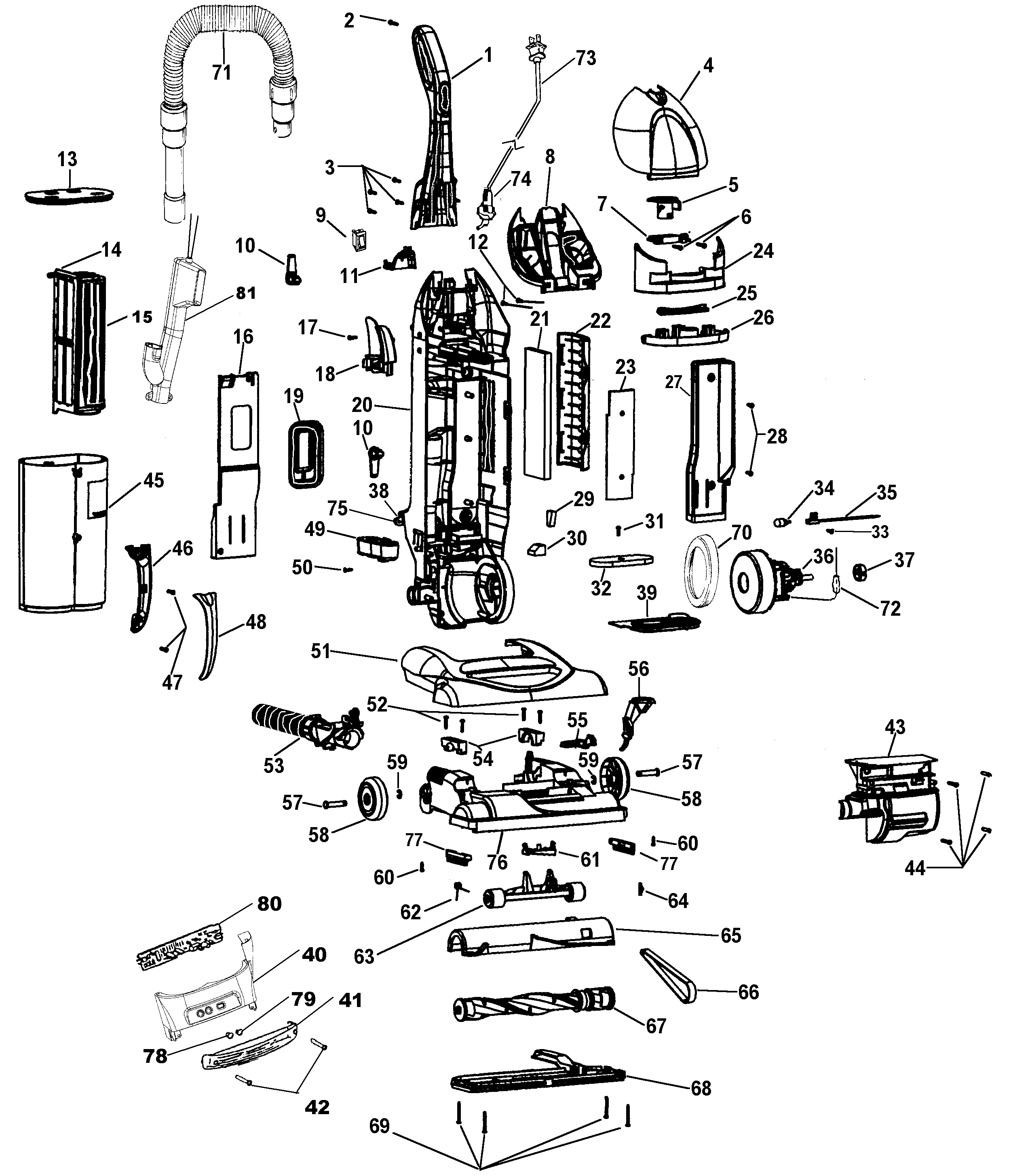 Hoover U5760-910 complete assembly diagram