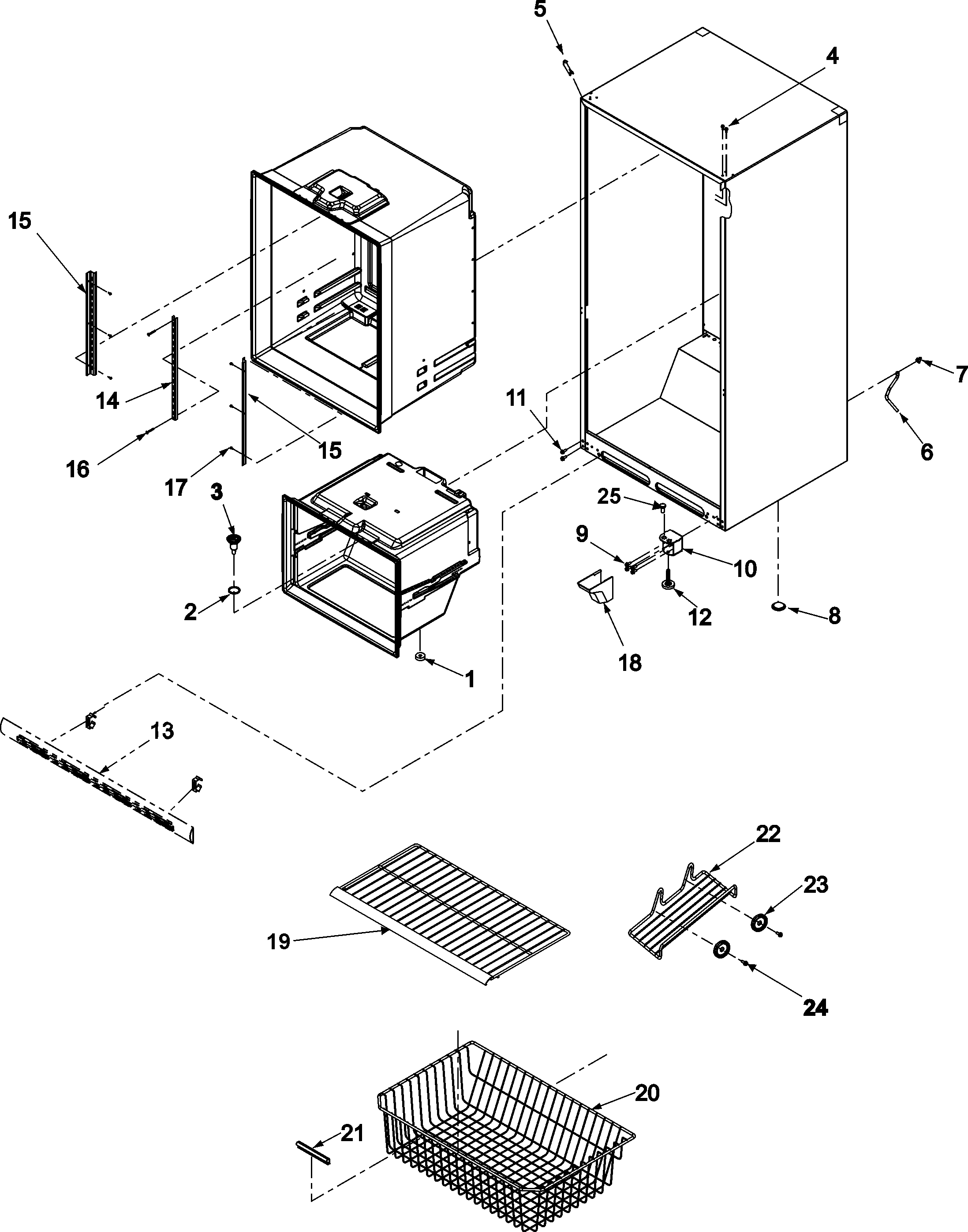 Amana ABB2223DEQ1 interior cabinet & freezer shelving diagram